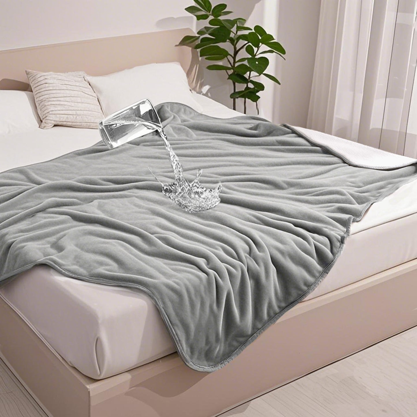gogobunny Waterproof Bed Blanket, Reversible Sherpa Fleece Throw Blanket for Dog Puppy Cat, Furniture Cover Protects Bed Couch Sofa from Liquid Pee and Pet Fur (Grey, 90x108 inches)