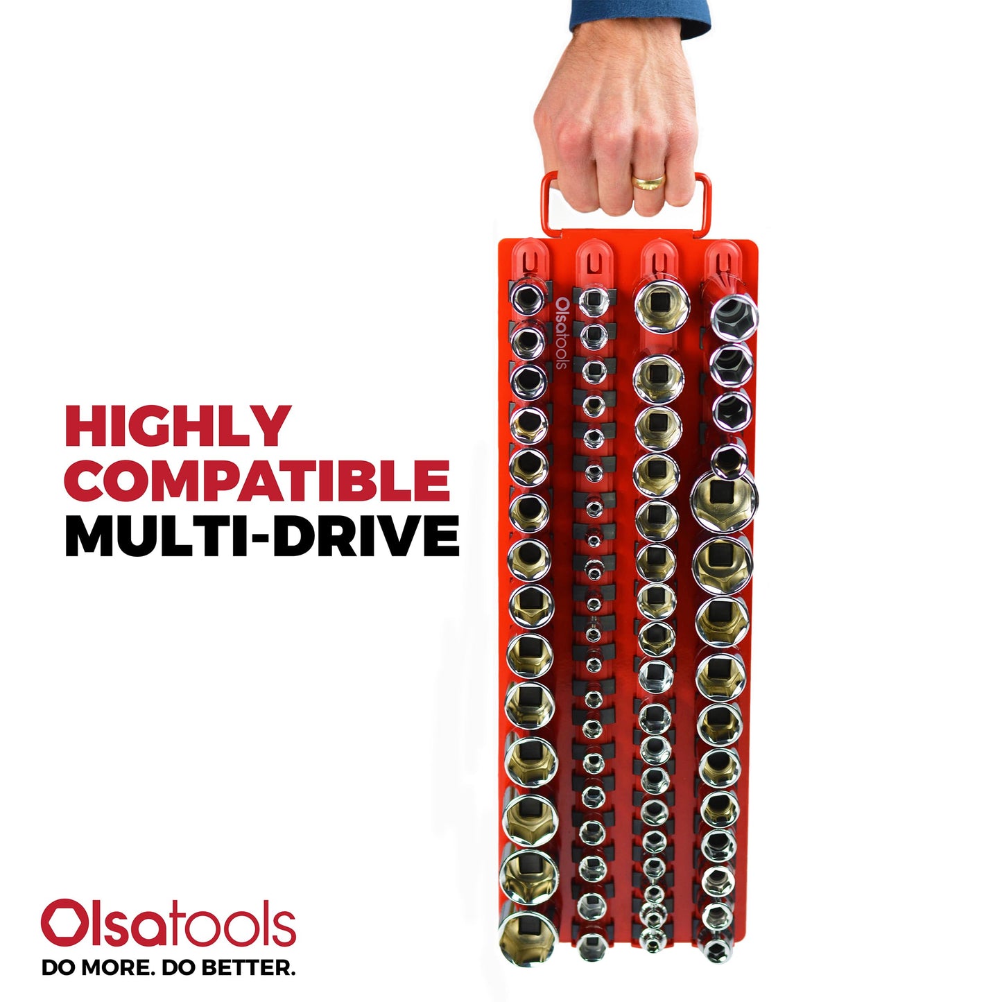 Olsa Tools Socket Organizer Tray - Red Rails with Black Clips - Holds up to 80 Sockets - Professional Tool Storage Rack - Part: 1047