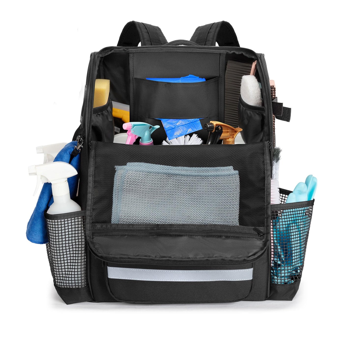 LoDrid Cleaning Bag with Thickened Adjustable Shoulder Straps, Large Cleaning Caddy Organizer with Multiple Pockets for Cleaning and Housework, Black (Patent Designed)