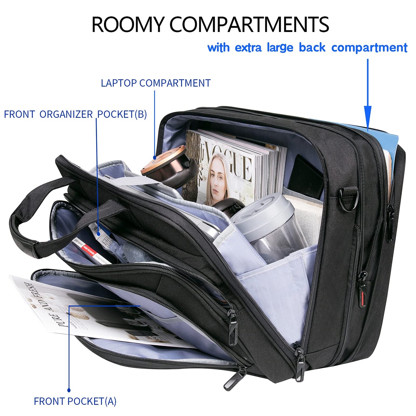 VANKEAN Laptop Bag Premium Laptop Briefcase Fits Up to 17.3 Inch Laptop Expandable Water-Repellent Shoulder Messenger Bag for School/Travel/Business/Men/Women-Black