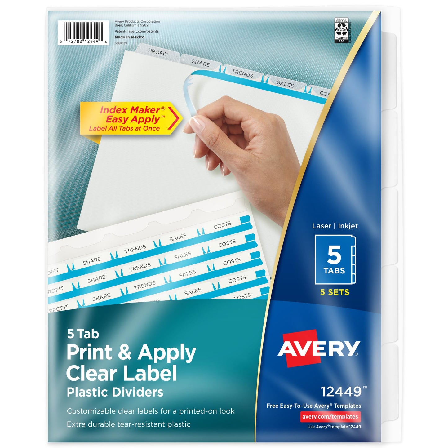 Avery Index Maker Translucent Dividers with Clear Label, 5 Tabs, 5 Sets (12449)