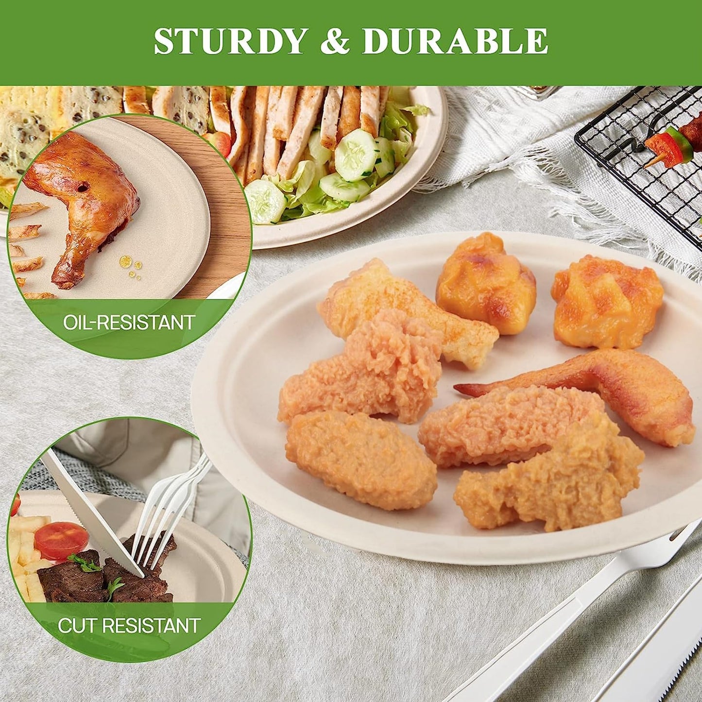 120 Pcs 12 Inch Super Strong Disposable Paper Plates 100% Compostable Oval Paper Plates Natural Biodegradable Eco-Friendly Plant Fiber Plates for Party, Gathering, Picnic and BBQ