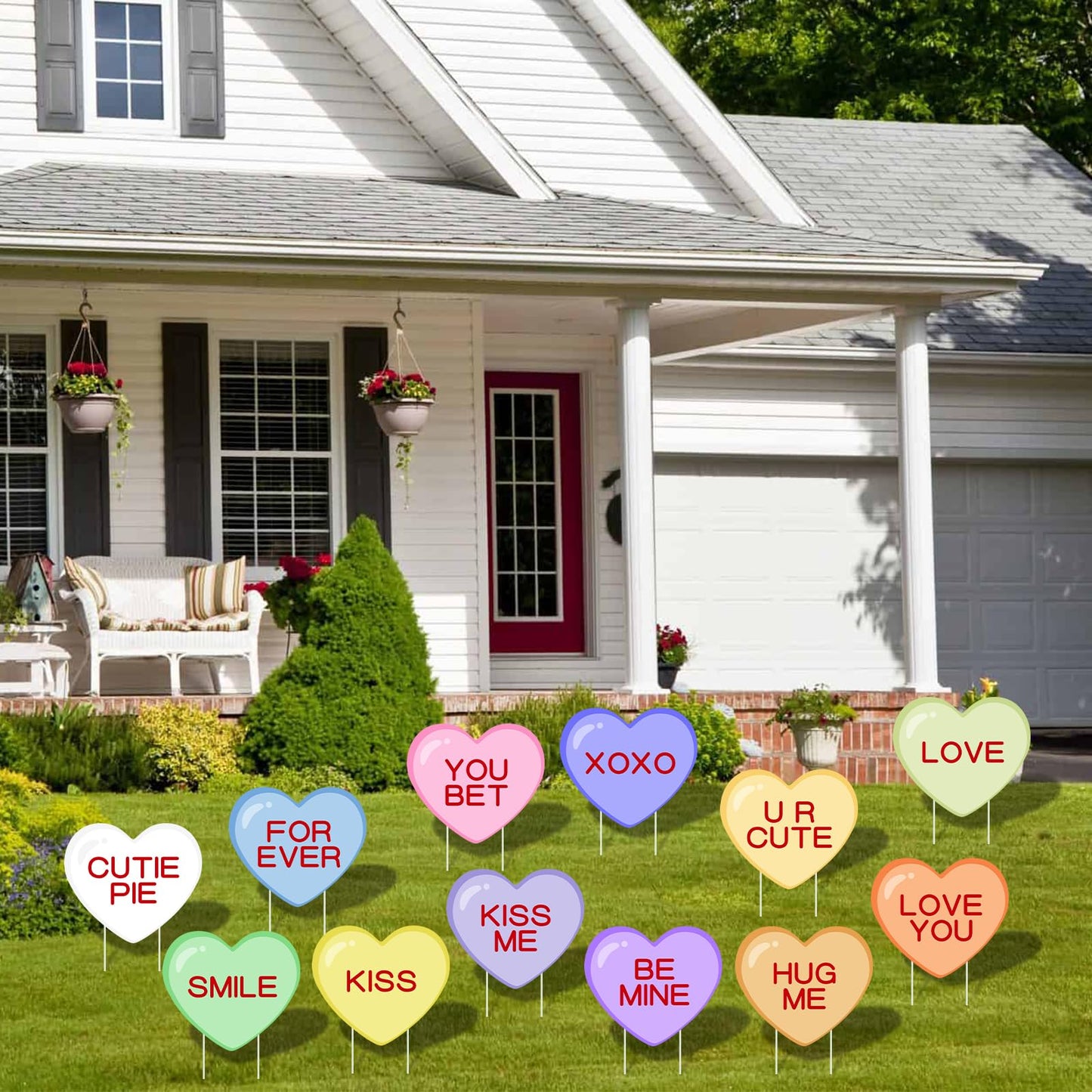 Arosche Valentines Day Yard Signs 12pcs with Stakes Candy Hearts Conversation Garden Decorations Outdoor Holiday Welcome Signs for Valentines Day Party Supplies, Lawn, Pathway Yard Decor