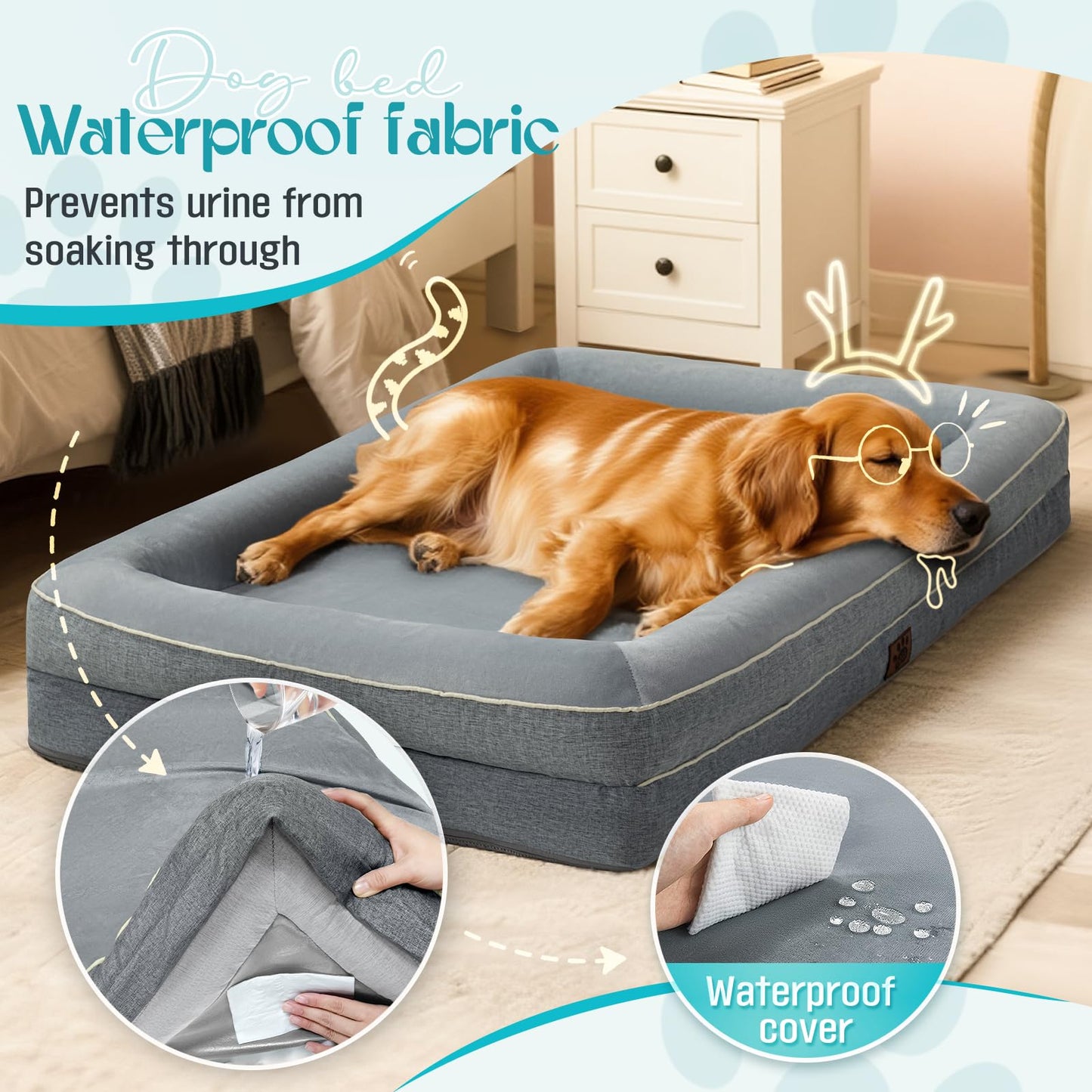 TaiBest Waterproof Memory Foam Dog Beds for Small Dogs Non-Slip Orthopedic Dog Beds Washable Couch Pet Bed with Removable Cover (Grey, Small)