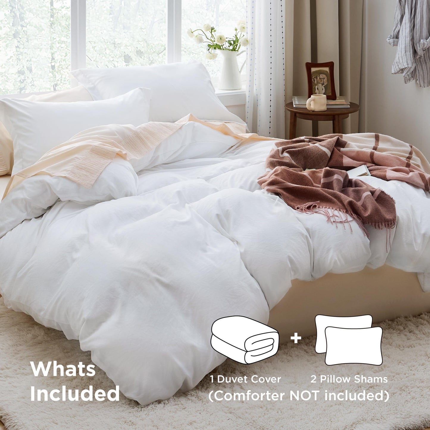 Bedsure White Duvet Cover Queen Size - 3 Pieces Prewashed Cotton-Like Extra Soft Bedding Set, Includes 1 Duvet Cover 90x90 Inches with Zipper Closure & 2 Pillow Shams, Comforter Not Included