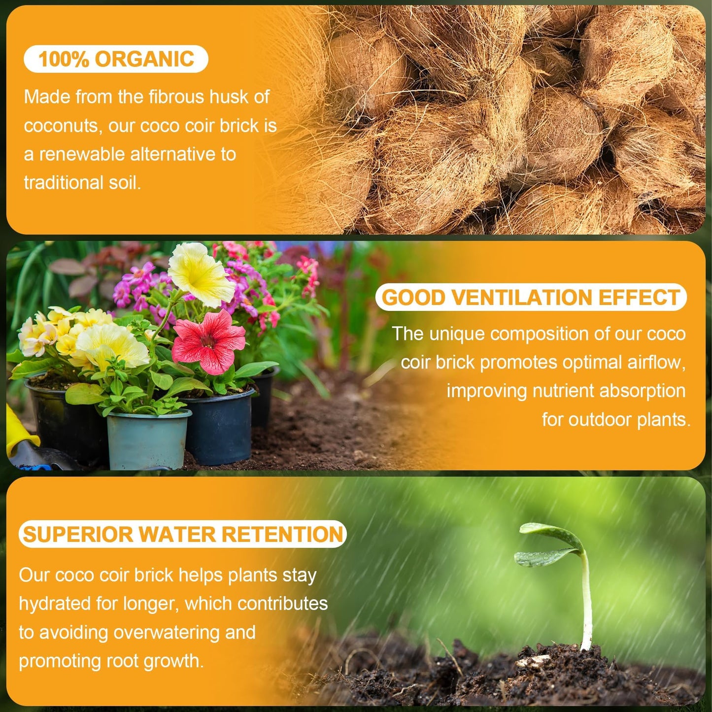 Organic Coco Coir 12 Pcs Compressed Coconut Coir Bricks Coconut Fiber Husk Substrate Mulch Coconut Bark Core Growing Medium Peat Moss Soil High Nutrition for Plants Gardening Seed Starting Soil Mix