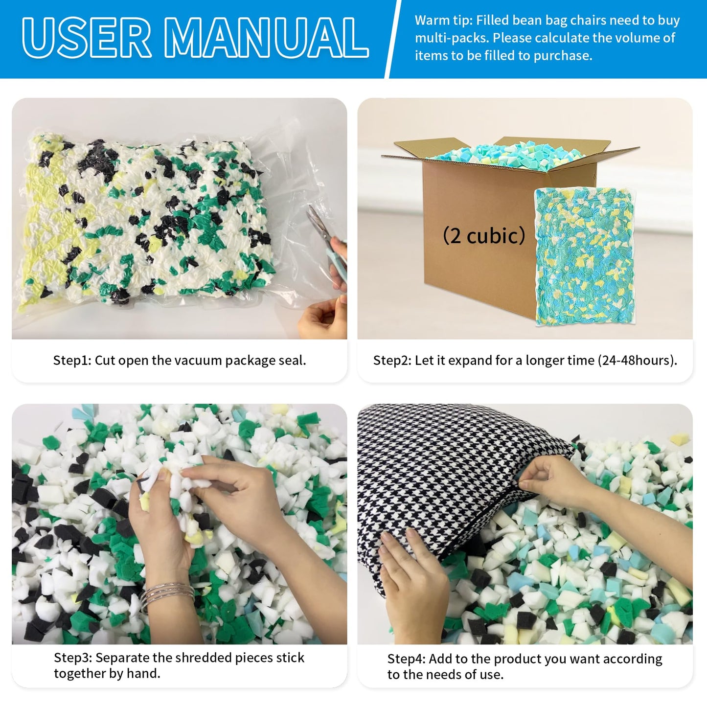 Welacer 15lbs Shredded Memory Foam Filling, Bean Bag Filler Refill, Soft Foam Stuffing for Pillows, Cushions, Stuffed Animals, Arts Crafts & DIY Projects, Multi-Color