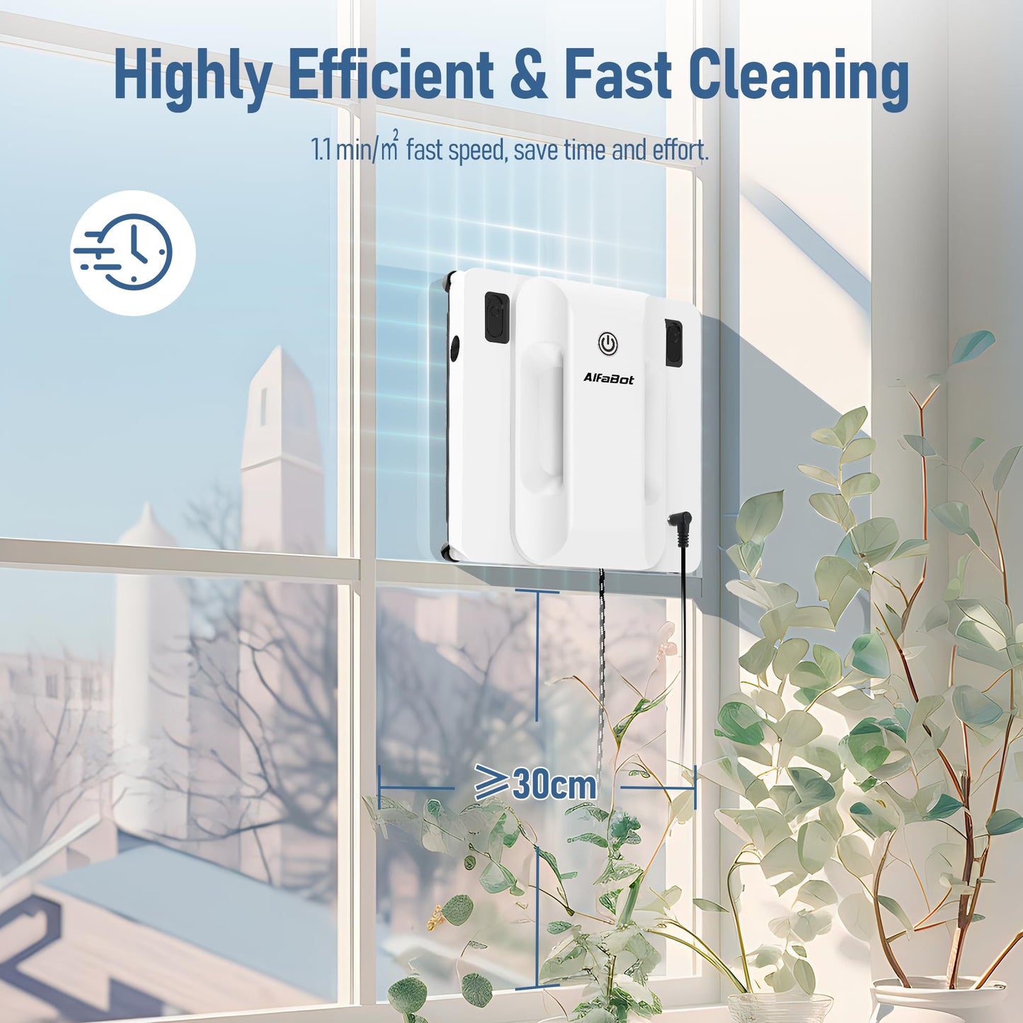 AlfaBot GLS400 Window Cleaning Robot, Intelligent Glass Cleaner with Dual-Sided Water Spray, 50ml Tank, Smart Cleaning for Interior & Exterior High-Rise Windows