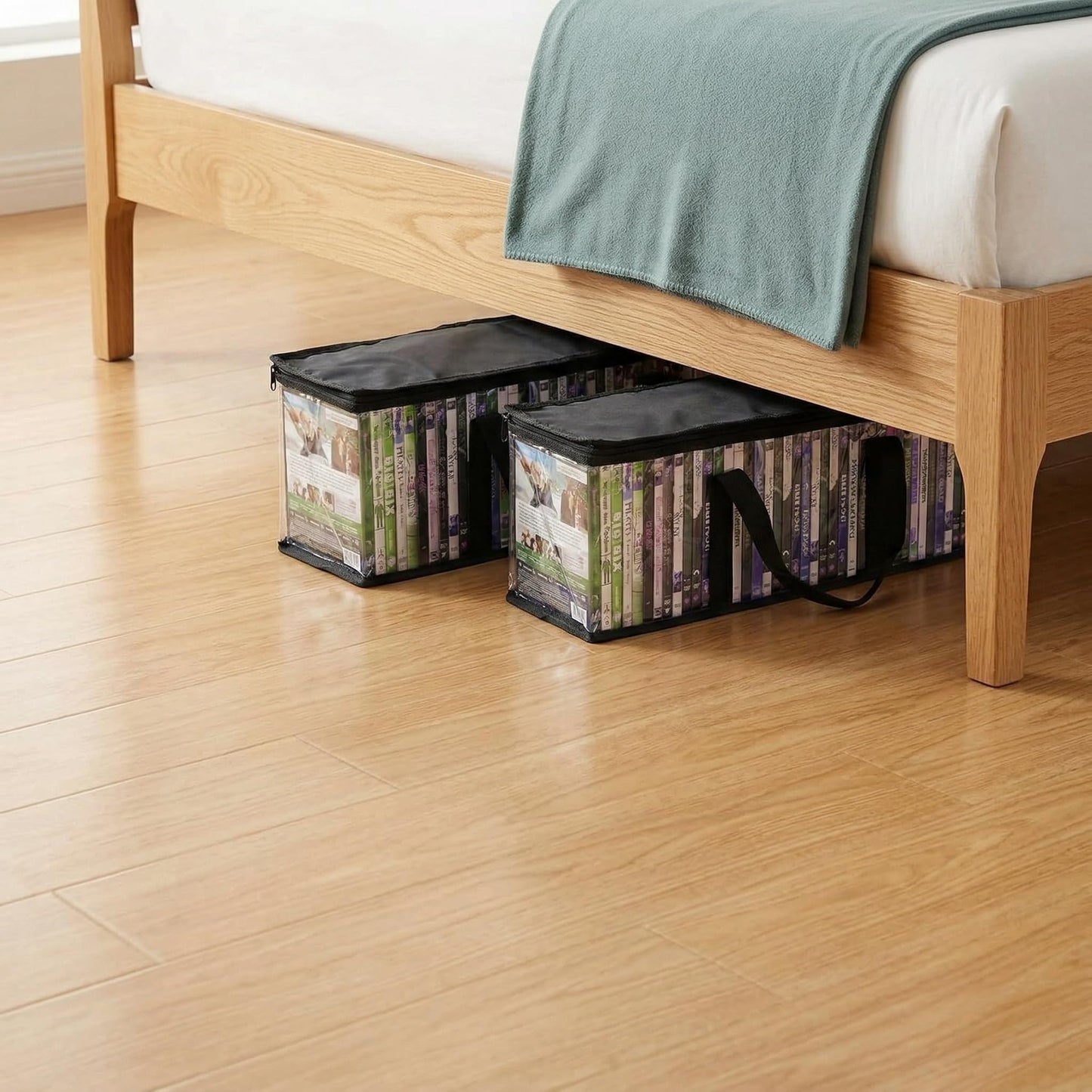 Fasmov 6 Pack DVD Storage Bags, Black, PVC & Polyester, Holds 240 DVDs (40 Each), Water Resistant, Easy Access, Reusable, 22" x 8.375" x 6.25" (L x W x H), Indoor Use, Media Storage