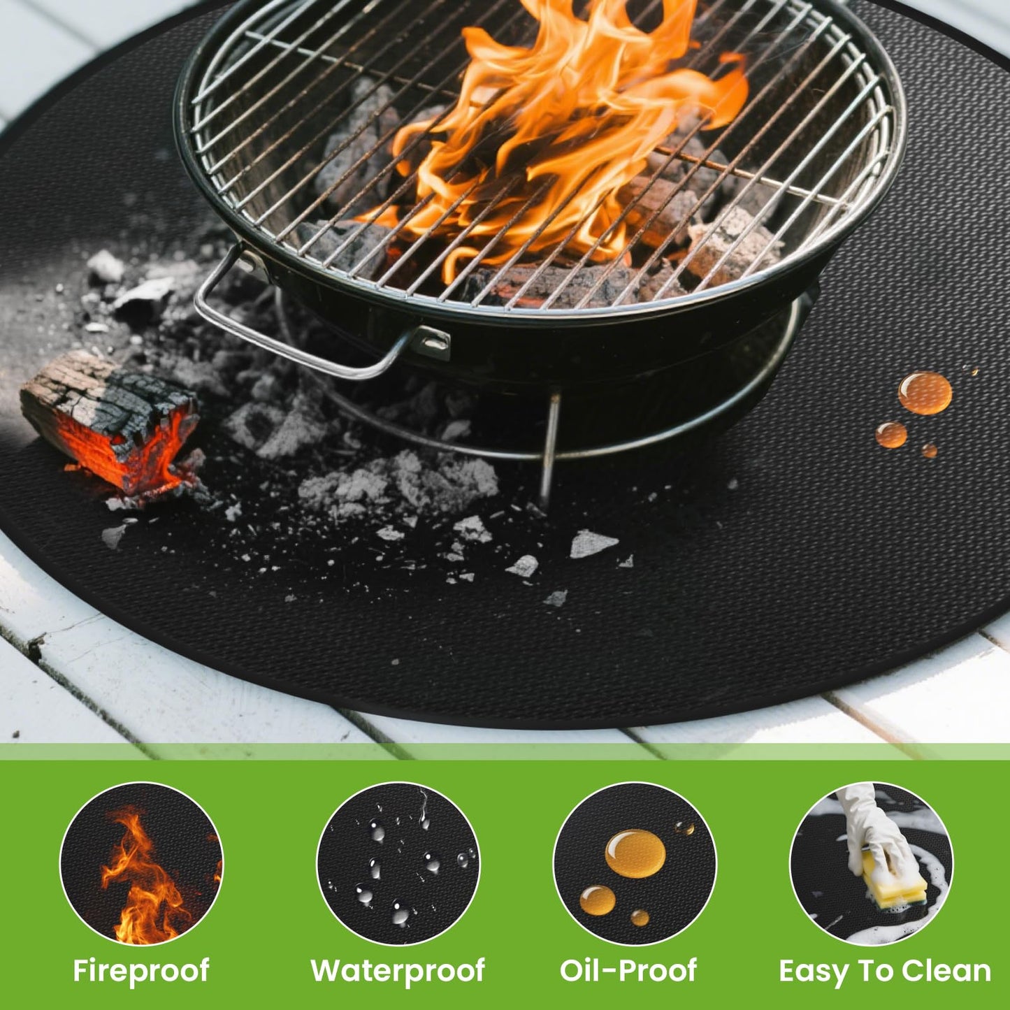 48" Fire Pit Mat for Solo Stove Bonfire, Round Under Grill Mat for Outdoor Grill, Fireproof Mat, Double-Sided Fireproof Under BBQ Mat for Smokers, Kamado, Deck, Grass, Floor