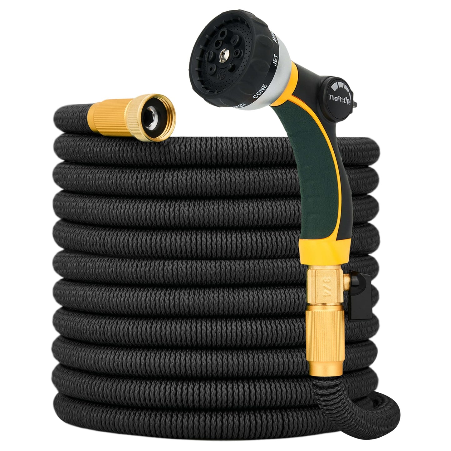 TheFitLife Expandable Garden Hose 50FT - Upgraded Strengthened Multiple Latex Inner and 3/4 inch US Standard Solid Metal Fittings Free Spray Nozzle Convenient Storage Kink Free Flexible Water Hose