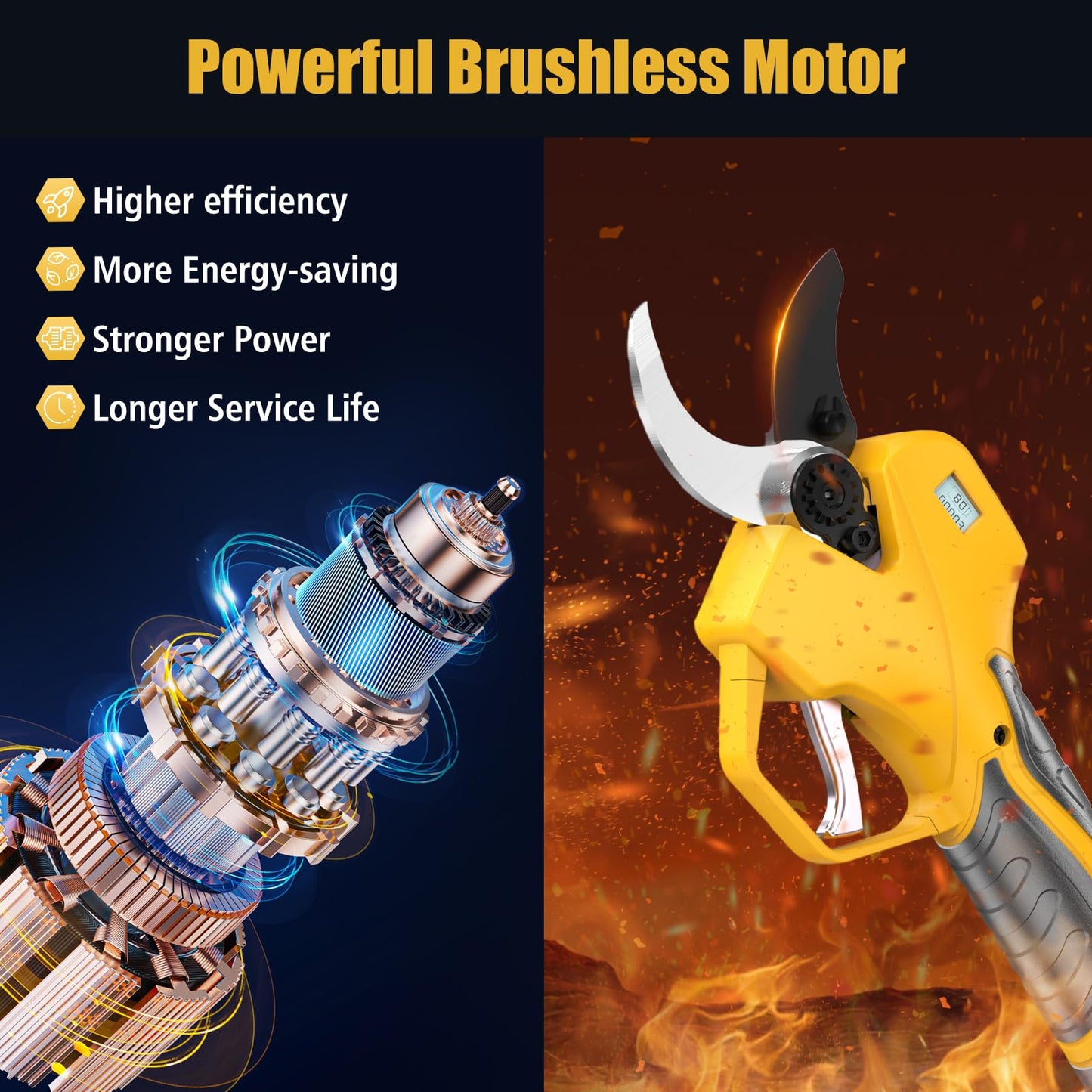 2-in-1 Cordless Electric Pruning Shears with 8FT Pole, Max Cutting Diameter 2 Inch, 21V 2 * 2Ah Battery Pruning Shears with LCD Display, 1000W Brushless Pole Pruner Garden for Tree, Branch Trimming