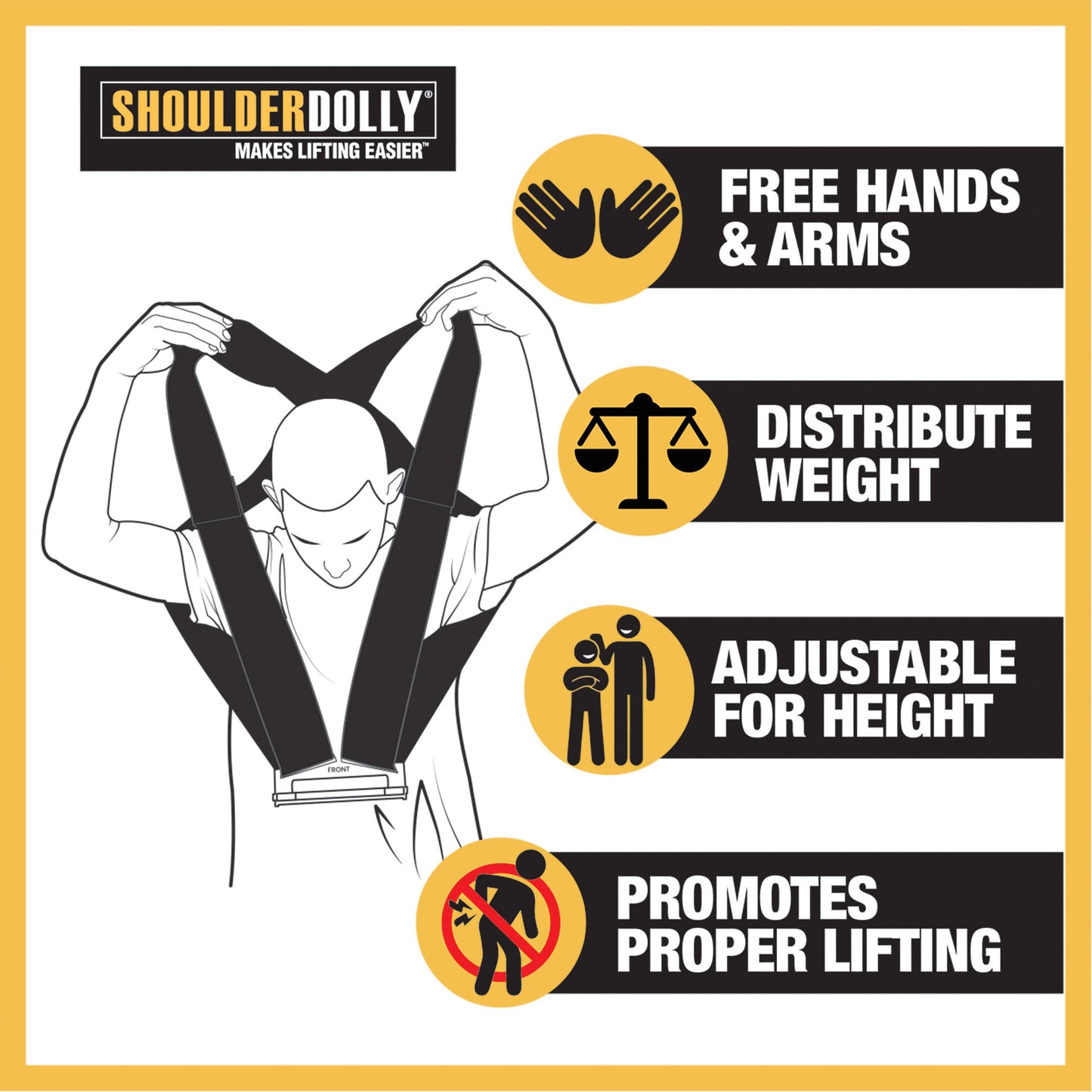 SHOULDER DOLLY Moving Straps - Lifting Strap for 2 Movers - Move, Lift, Carry, And Secure Furniture, Appliances, Heavy, Bulky Objects Safely, Efficiently, More Easily Like The Pros - Essential Moving Supplies - LD1000