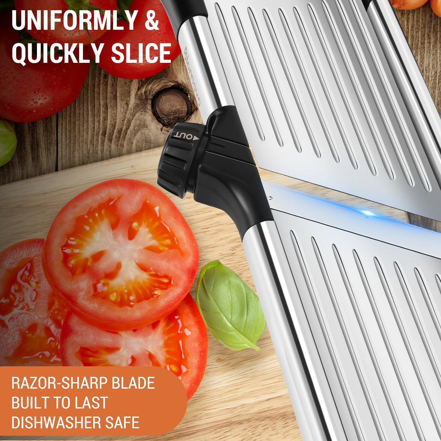 Blamovo Mandoline Slicer for Kitchen, Mandolin Vegetable Slicer Julienne with Knob Control, Adjustable Thickness (Safety Gloves Included)