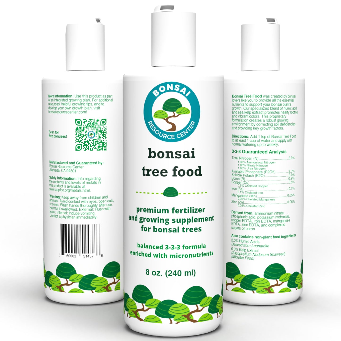 Bonsai Tree Food | Premium, Gentle Liquid Fertilizer for Healthy Growth, Strong Stems and Beautiful Blooms | 3-3-3 Balanced NPK Concentrate | 8 oz (240 ml)