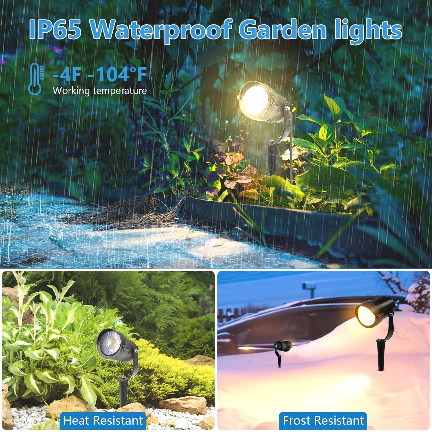 HIBOITEC 12W Landscape Lights IP65 Waterproof LED Outdoor Spotlight with US 3-Plug Cord,270° Adjustable Angle Landscape Lights for Garden, Yard, Lawn Warm White Light 4 Pack