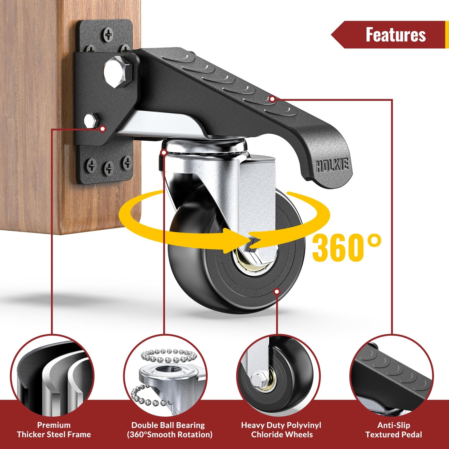 HOLKIE Retractable Casters Heavy Duty Casters with Lifting and Lowering Function Maximum Load of 700 lbs (Set of 4) for Workbenches or Other Equipment