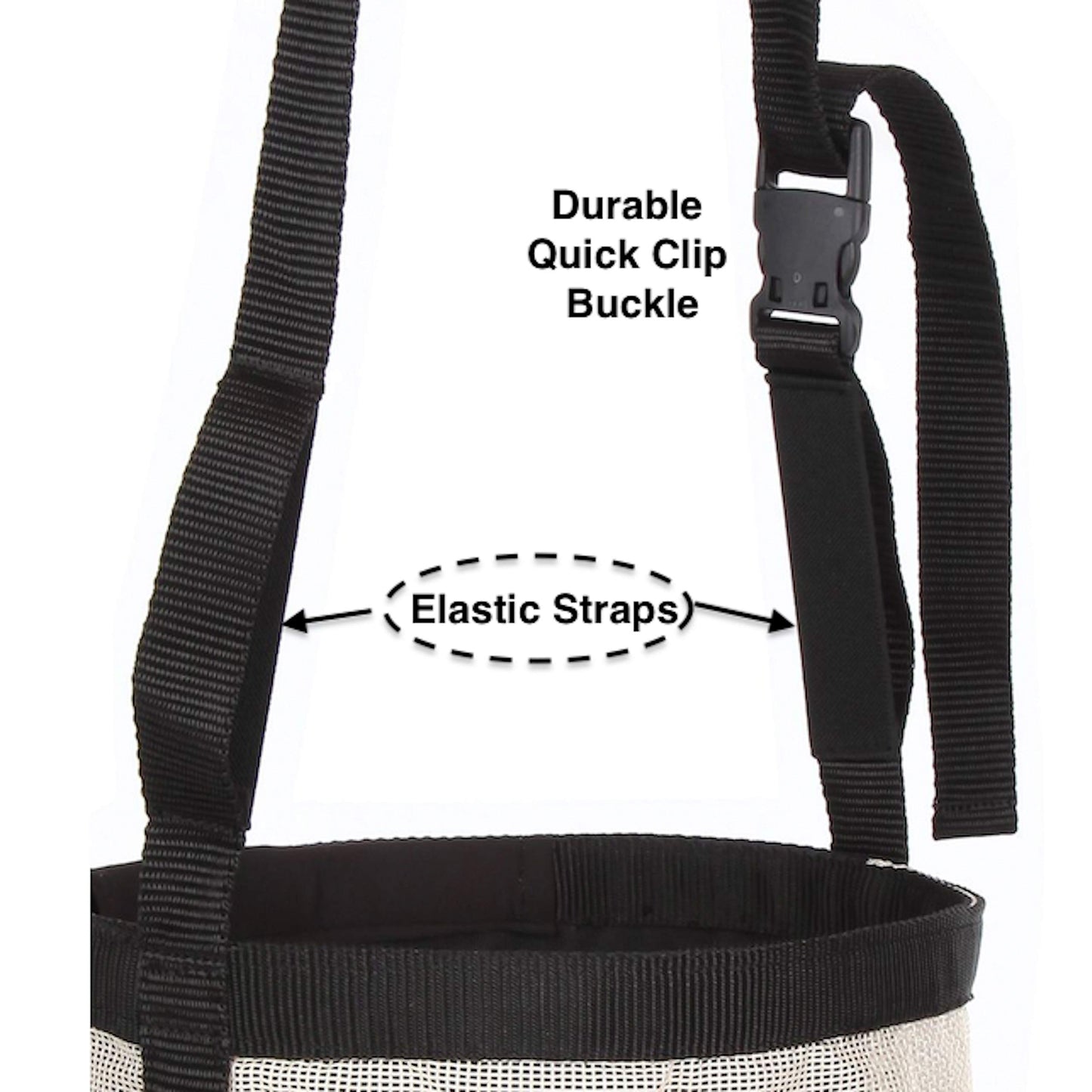 Majestic Ally Horse Feed Bag, Heavy Duty Nylon Mesh Grain Feed Bag, Adjustable Strap with Durable Snap and Elastic Straps, Comfort Neck Pad and Nose Pad (Full, Beige)
