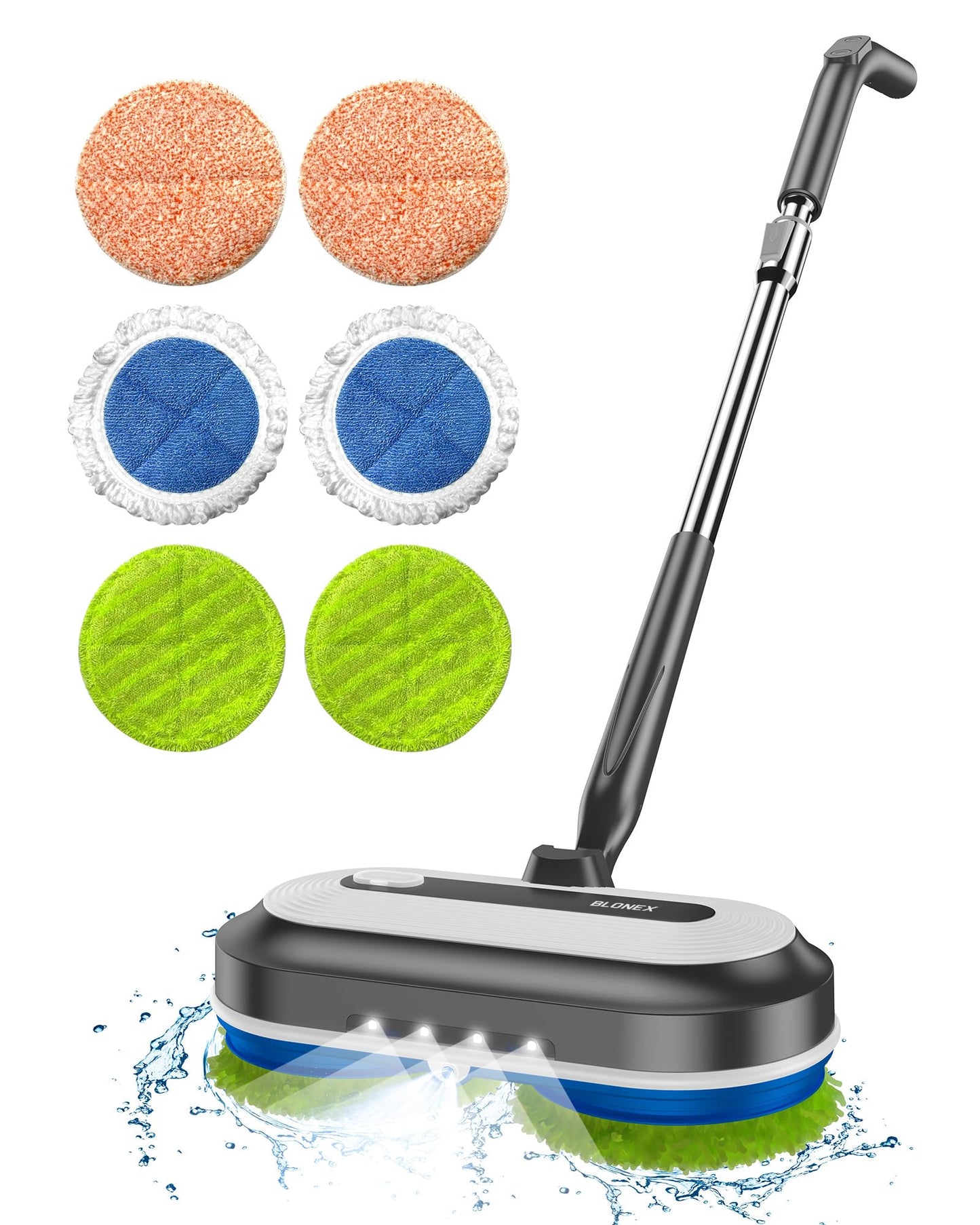 Blonex Cordless Electric Mop, Electric Spin Floor Mop with LED Headlights & Water Sprayer, Long-Lasting Battery, Large 290ml Tank, Self-Propelled Floor Cleaner with Adjustable Tube for All Floors