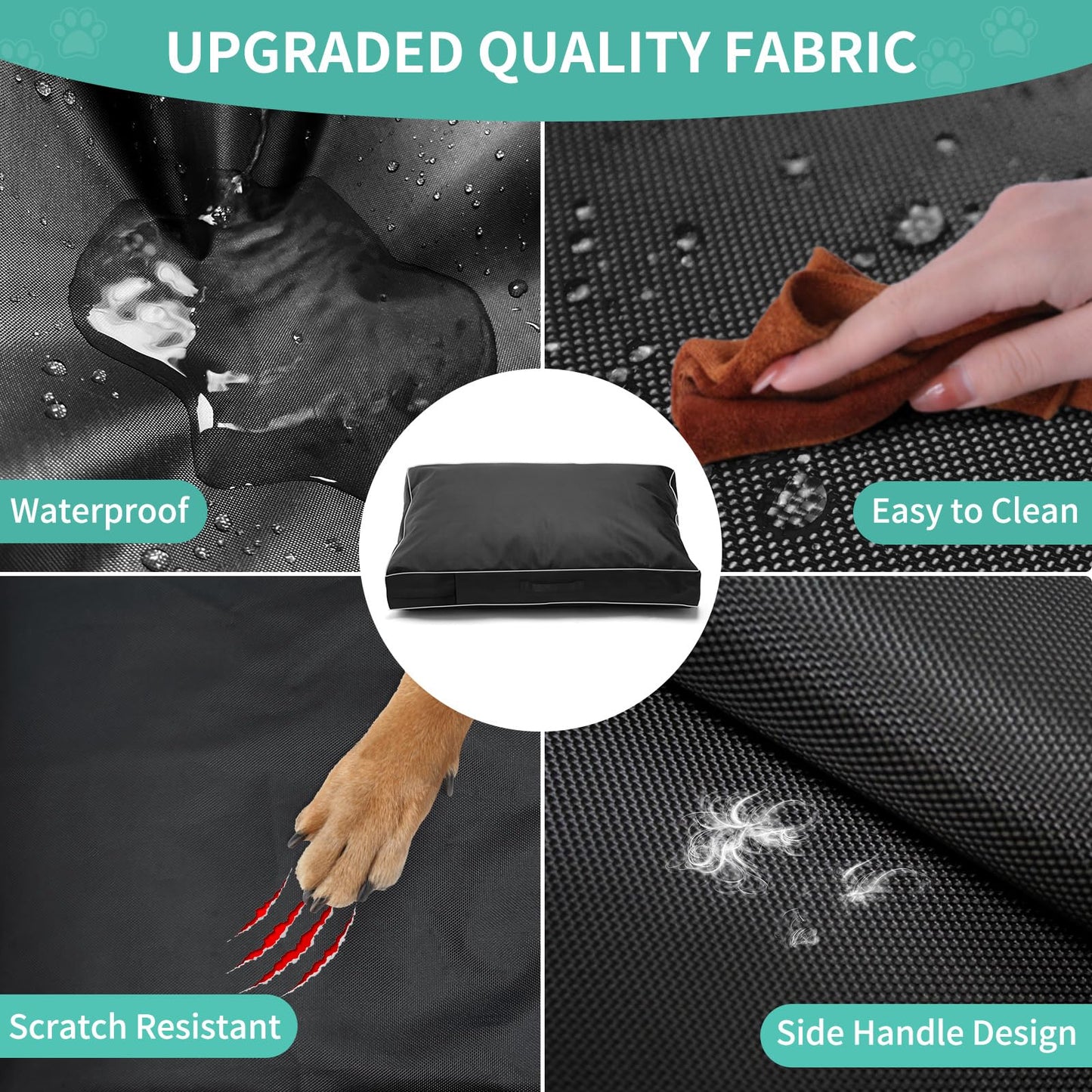 COSHNIBI Dog Bed Cover, 48Lx36Wx4H Inch Waterproof Dog Bed Cover with Zip and Carry Handle, Removable Washable Replacement Dog Bed Cover Cover Cover, Black (Bed Cover Only)