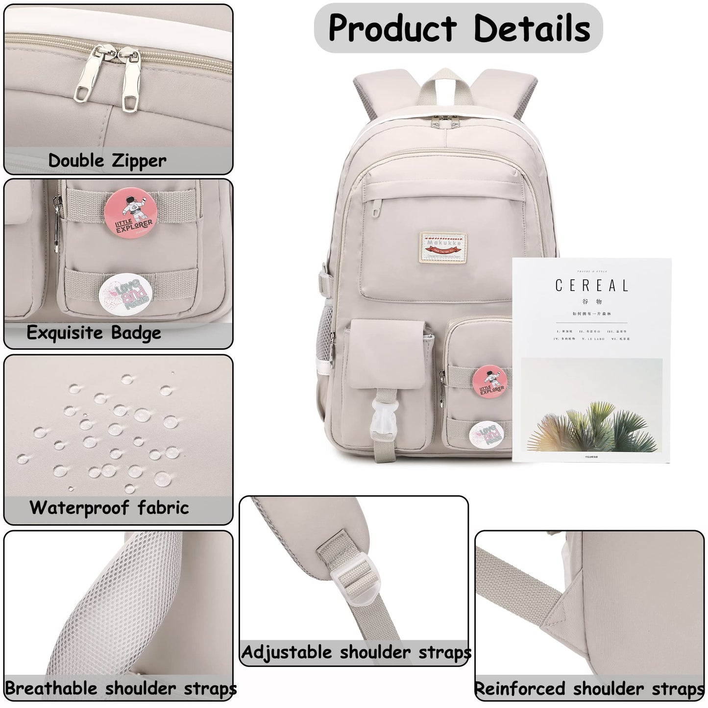 Makukke School Backpacks for Teen Girls - Laptop Backpacks 15.6 Inch College Bookbag Anti Theft Women Casual Daypack, Gray