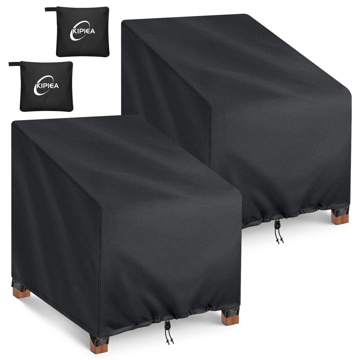 Kipiea 600D Patio Chair Covers Waterproof Winter 2 Pack - Heavy Duty Lawn Outdoor Furniture Chair Covers with Anti UV and No Tears, No Fading (33"W x 35"D x 31"H）