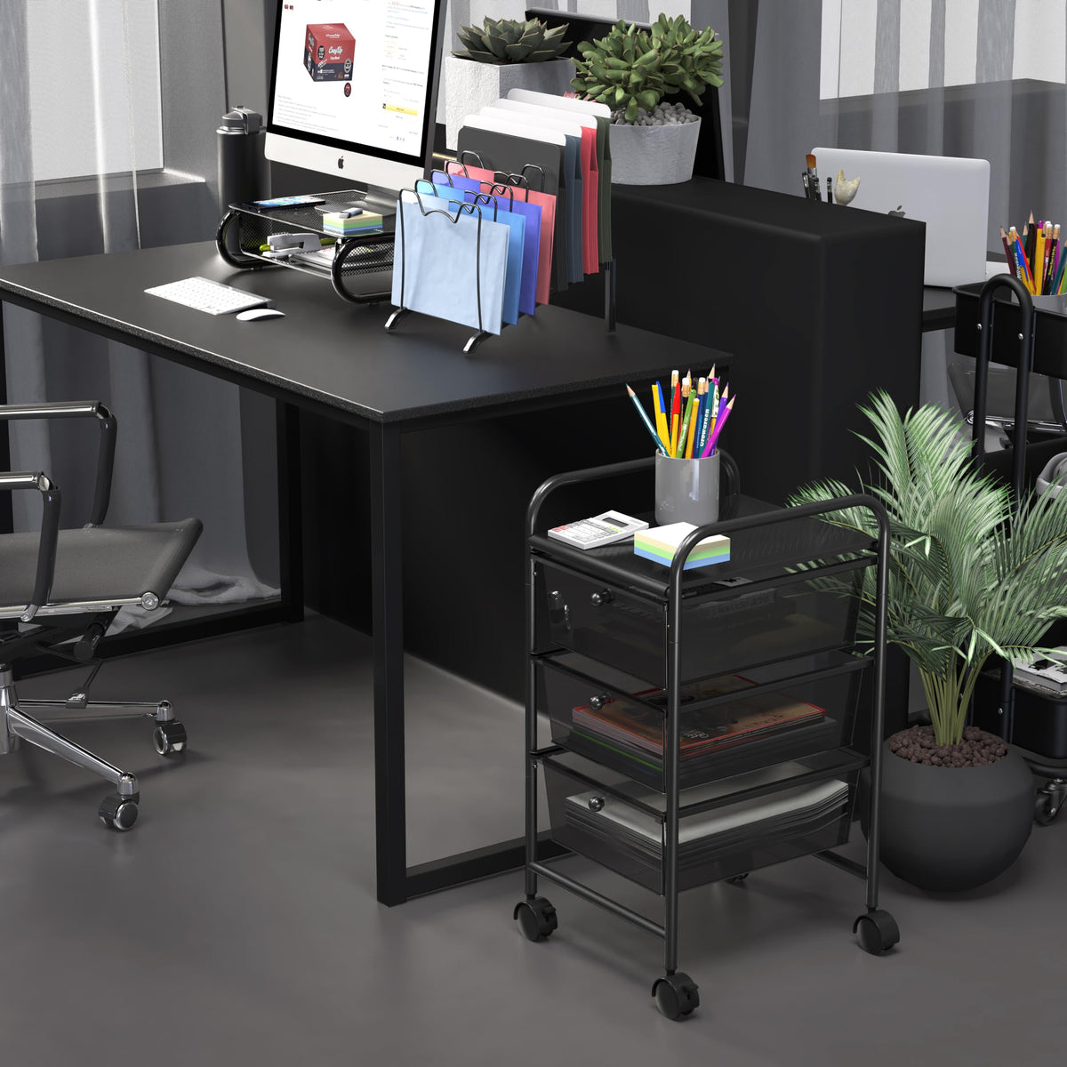 Simple Houseware 3-Drawers Rolling Storage Utility Cart Organizer with Wheels for Office, Black