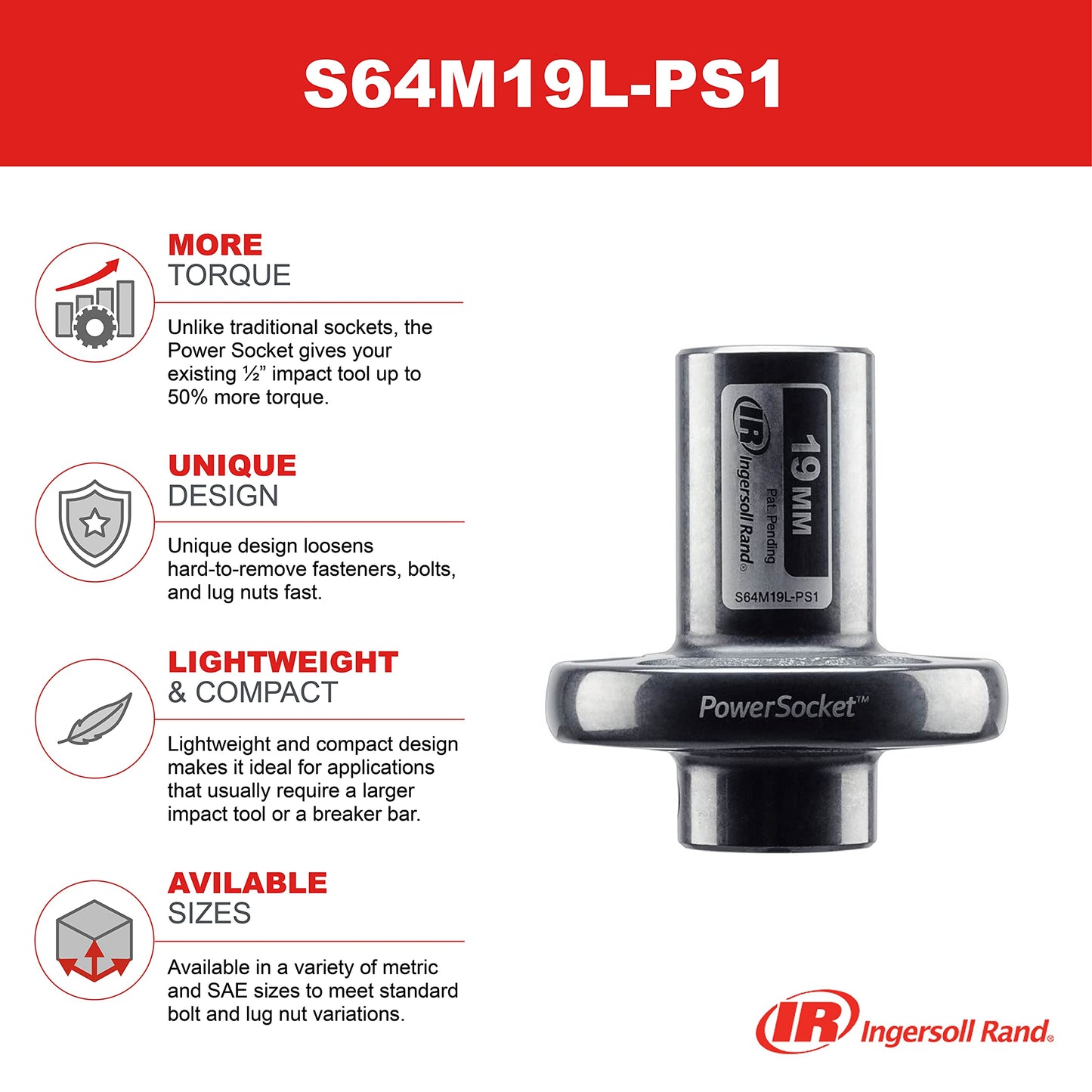 Ingersoll Rand S64M19L-PS1 19mm Power Socket