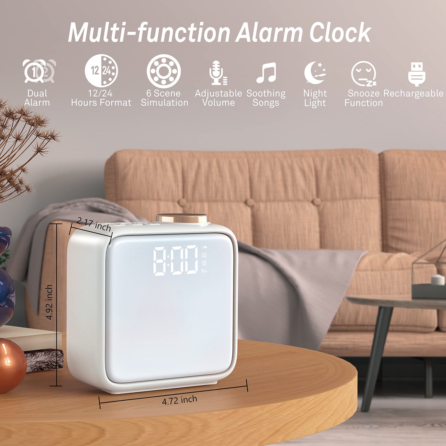 Alarm Clock Light, AIRIVO Alarm Clock for Bedrooms, 6 Scenes Simulation & 6 Soothing Sounds Wake Up Light, Dual Alarms & Snooze, for Heavy Sleepers Sleep Aid