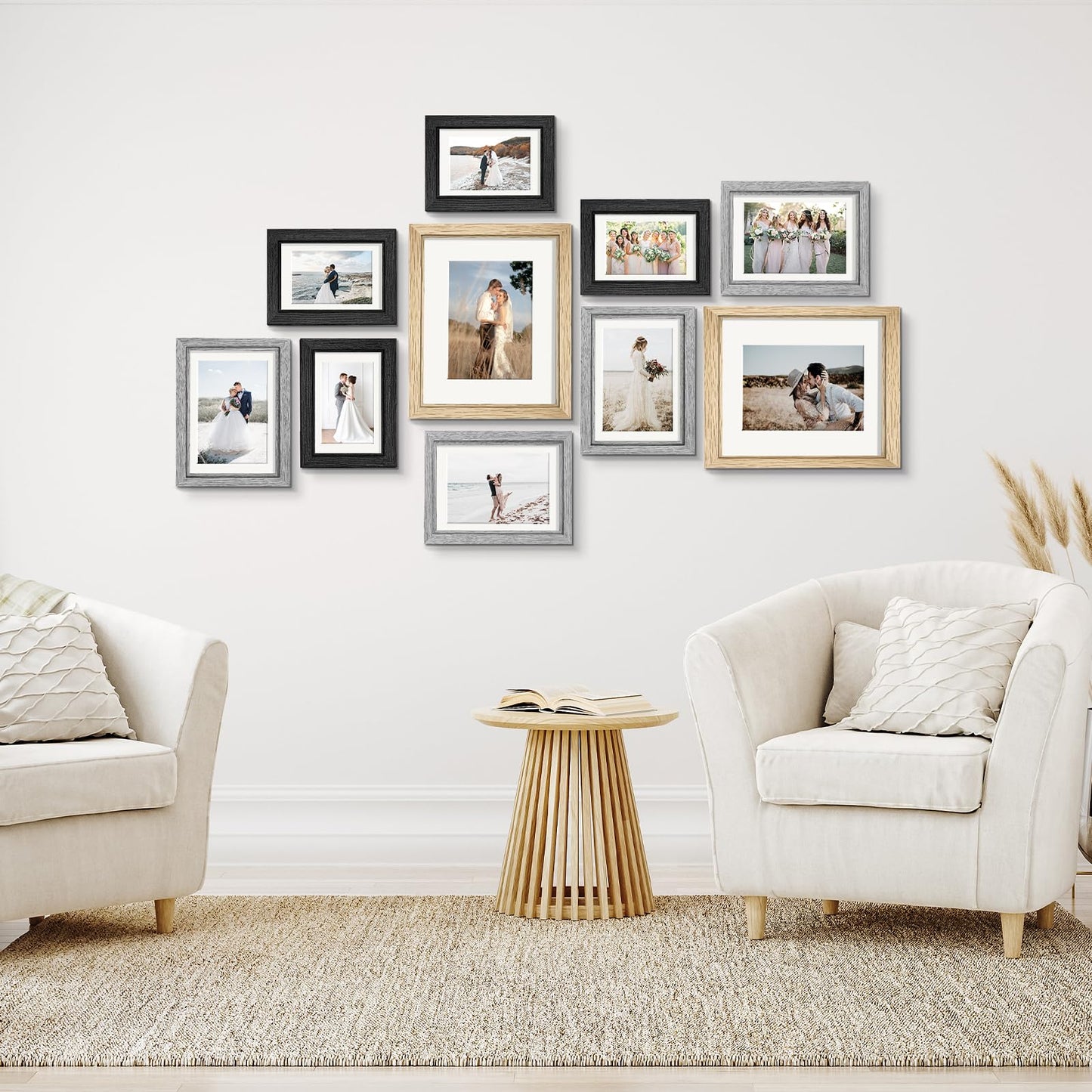 Picture Frames, Made of Real Glass and Wooden Frame, Gallery Photo Frames Set of 10 for Collage Wall Decor, Multi Sizes Including 8x10, 5x7, 4x6 for Mounting or Tabletop Display, Wood