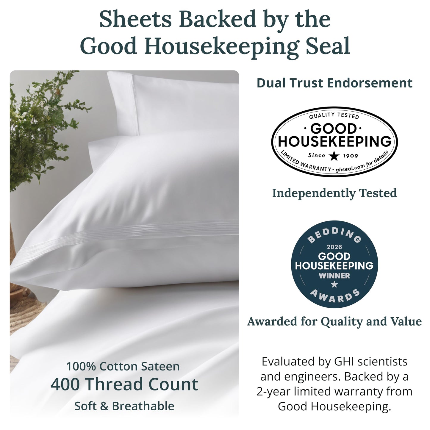 California Design Den Softest 100% Cotton Sheets, Full Size Sheet Sets, 4 Pc Set, 400 Thread Count Sateen Bedding, Deep Pocket Sheets, Cooling Sheets, Full Size Sheets, Breathable Bed Set (White)