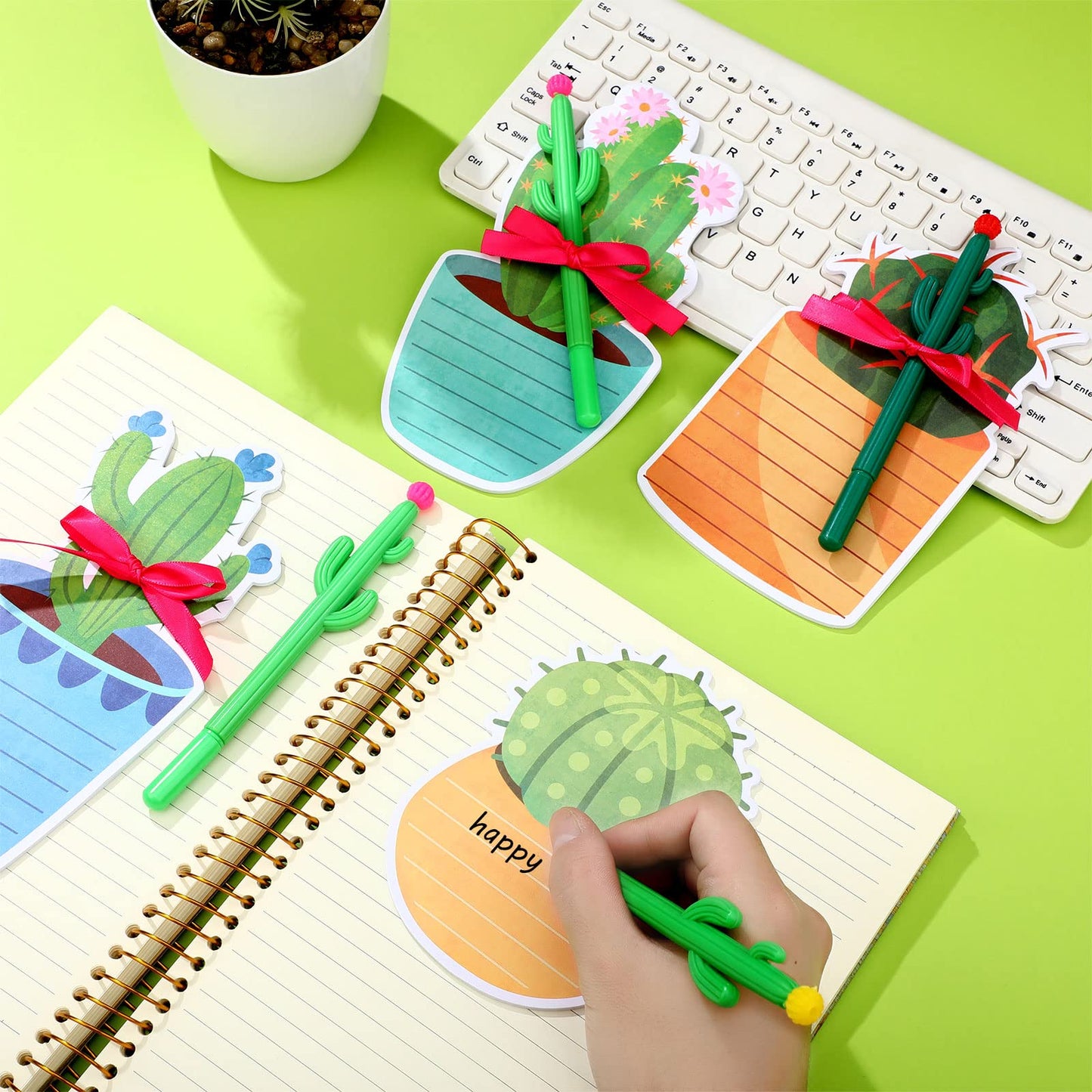 24 Pcs Cactus Sticky Notes with Cactus Pen Sets Cute Notepads Gifts Cacti Notepads Succulent Pen Self Adhesive Note Pads for Xmas School Supply