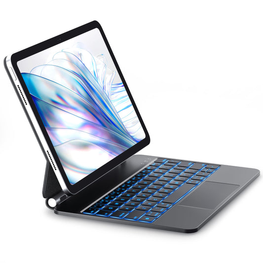CHESONA for iPad Air 11 Inch Case with Keyboard (M3 2025/M2 2024), Floating Cantilever Stand, 7 Color Backlit, Smart Trackpad, Magic Keyboard for iPad Pro 11-inch 1/2/3/4th & iPad Air 4/5th Gen, Black
