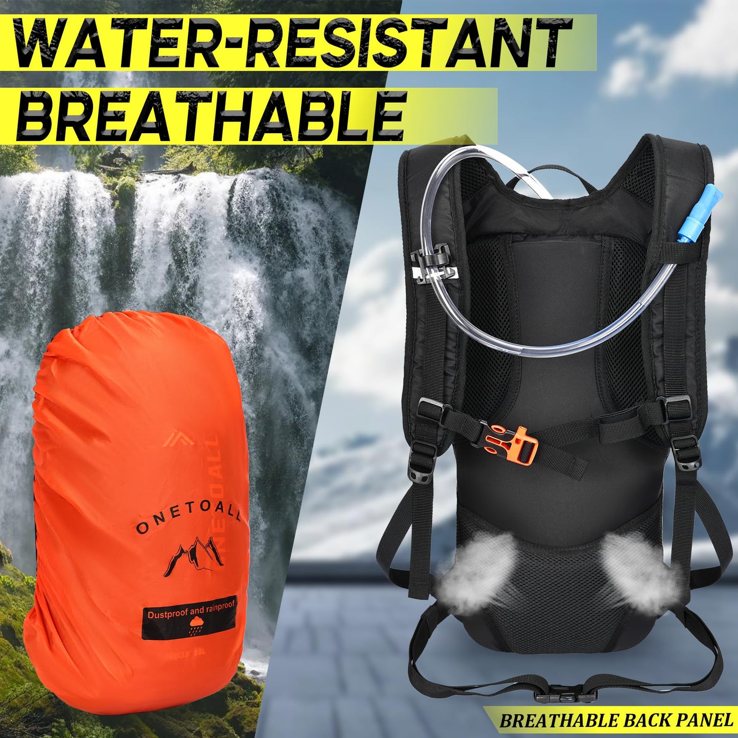 ONETOALL Hydration Backpack with 2L Water Bladder, Water Backpacks for Men Women, Lightweight Hiking Daypack