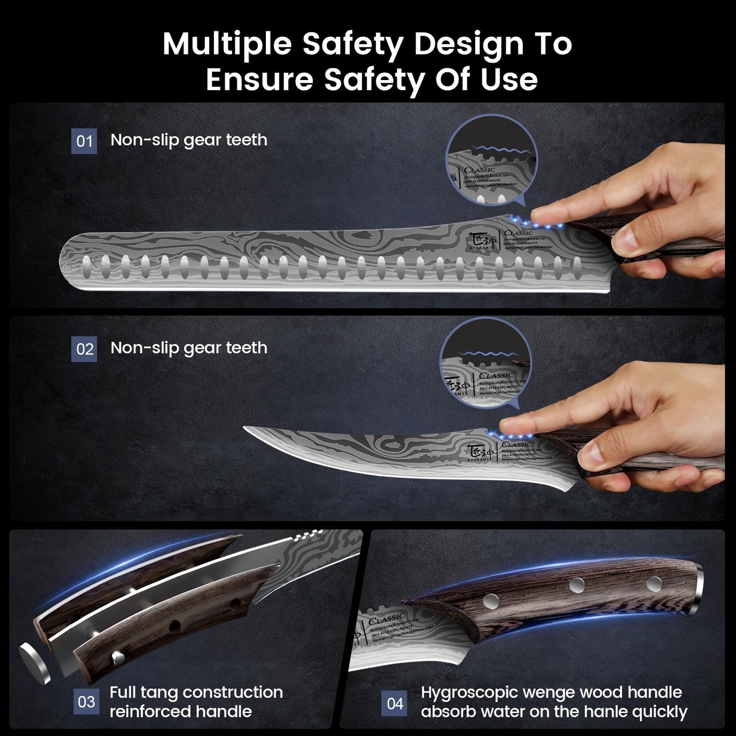 SYOKAMI BBQ Carving Knives Set, Brisket Slicing Knife and Boning Knife for Meat Cutting, Razor Sharp Japanese Style High Carbon Steel Kitchen Knives, Wood Ergonomic Full Tang Handle, Ideal for Gift