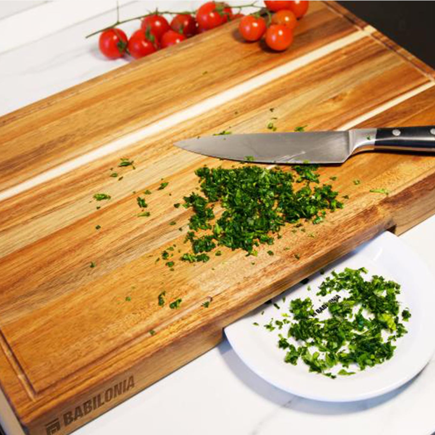 Acacia Wood Cutting Board, 15.7 x 10.2 Inch (ExtraThick 1.6") Heavy Duty Edge Grain Wooden Chopping Board with Juice Groove & Handles. Hardwood Butcher Block & Charcuterie (Oil & Plate Included)