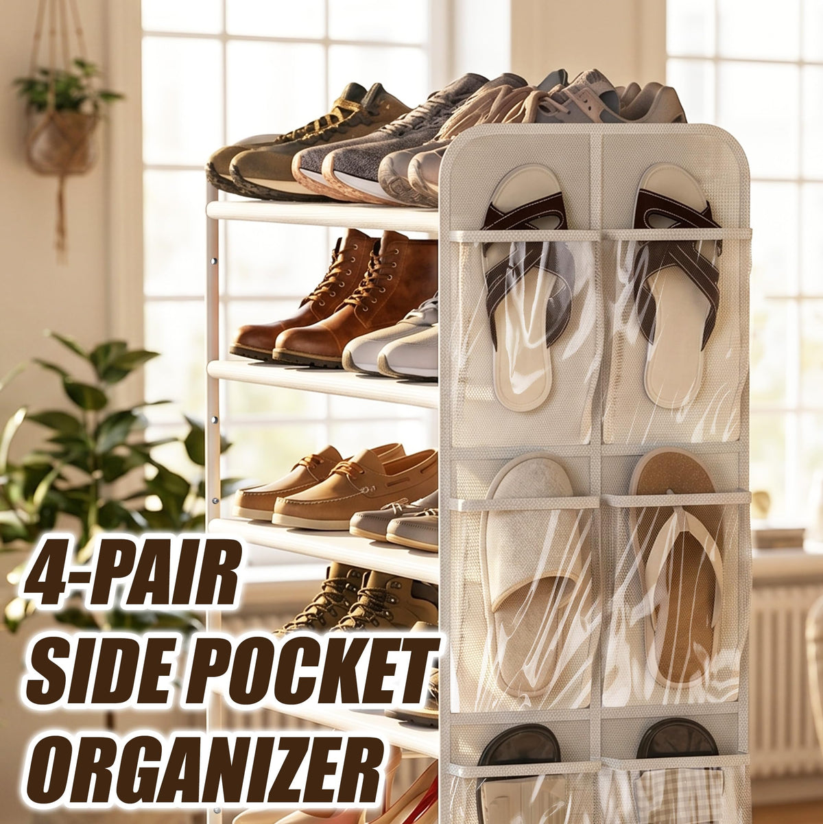 Simple Houseware 6-Tier Shoe Rack Organizer with Side Hanging Pockets, Tall Shoe Storage for Closet, Entryway, or Garage, Holds 20–28 Pairs, White