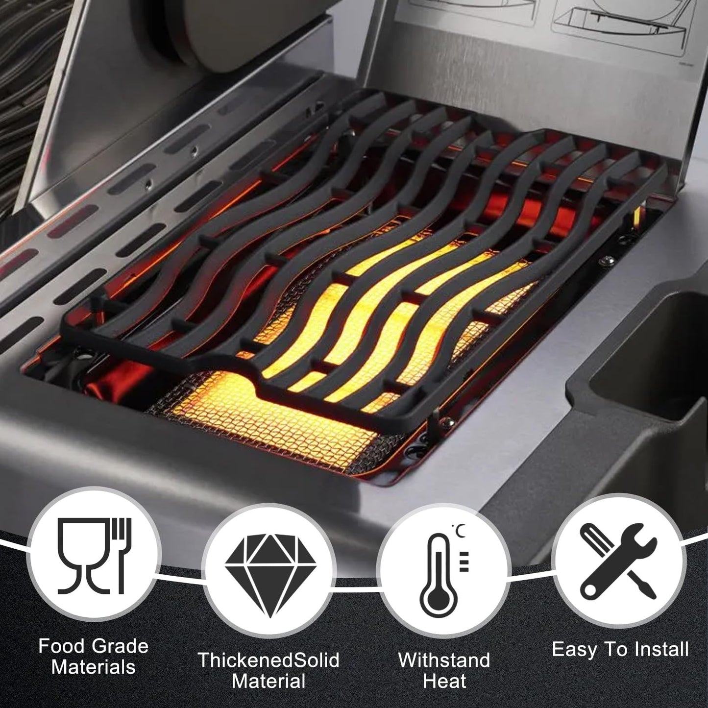 Criditpid Barbecue Replacement Parts for Napoleon LEX 485, S83010 Cast Iron Infrared Side Burner Grid for Prestige 450, 500, 665 Grills