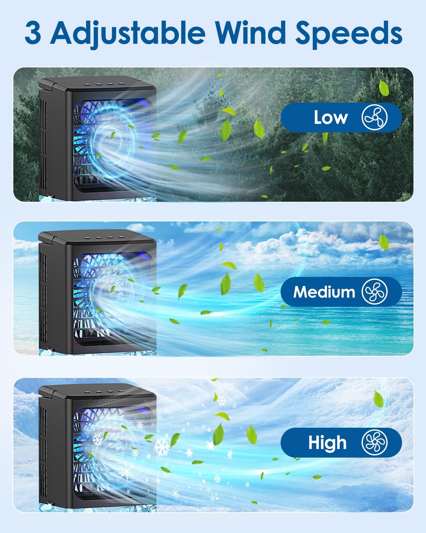 Portable Air Conditioner,Upgraded Small Air Conditioner Personal Air Cooler Mini Evaporative Cooler 3 Wind Speed Portable Small AC with 7 Night Light for Room Home Bedroom Office