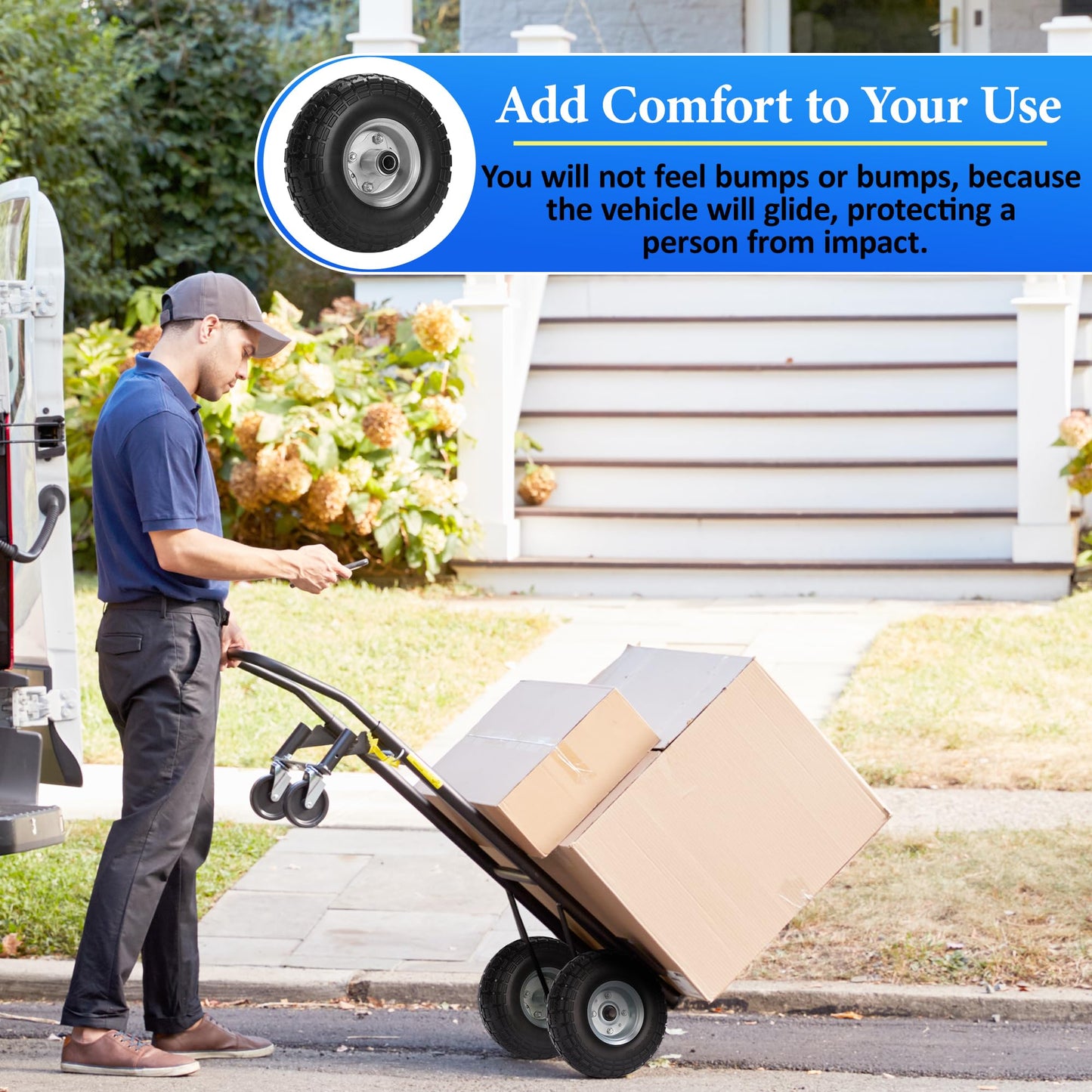 4.10/3.50-4 Solid Rubber Tire Wheels, 10 Inch Tire and Wheel Flat Free, for Garden Carts/Dolly/Trolley/Dump Cart/Hand Truck/Wheelbarrow/Garden Wagon(Black, 2 pcs)