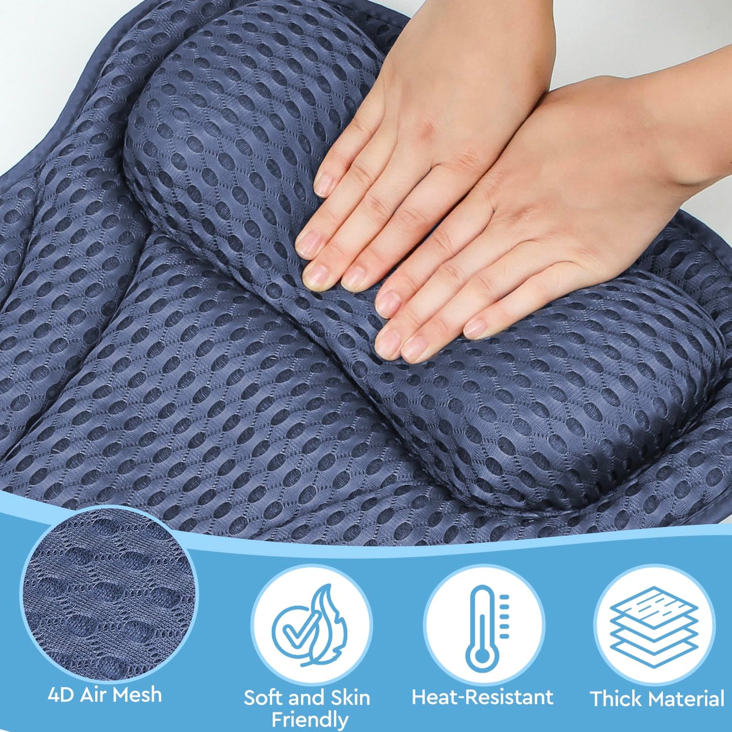 ULTRGEE Bathtub Pillow - 4D Air Mesh, Bath Pillow for Tub Head, Neck and Back Support, Fast Drying Bath Cushion, Bath Accessories for Relaxing, Germ-Proof, Fits All Bathtub (Navy)