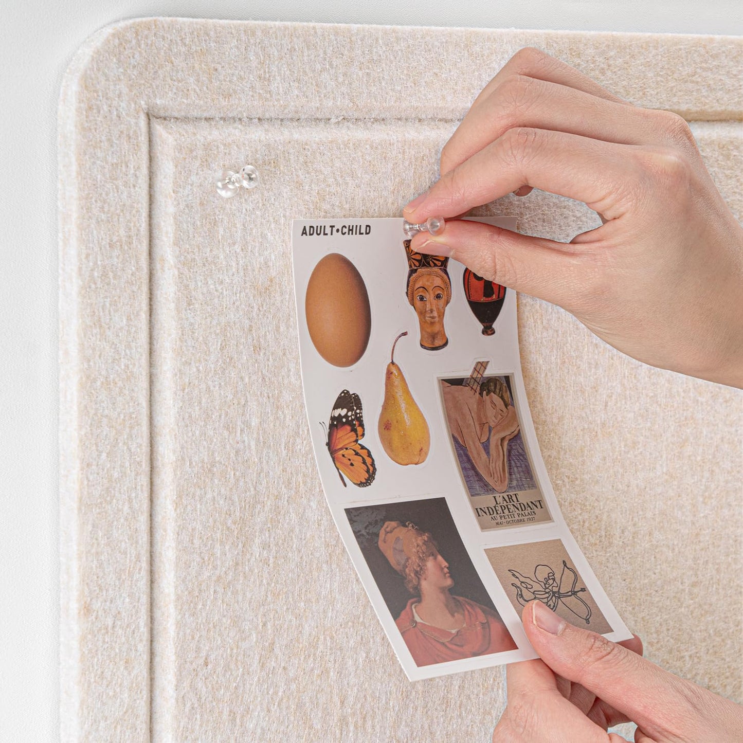 Lightomorrow Large Bulletin Board - 90 x 120 cm, Decorative Felt Pin Board for Wall - 4' x 3' Foldable Photo Display Board with Self-Adhesive Tape, Includes 20 Push Pins - Oatmeal