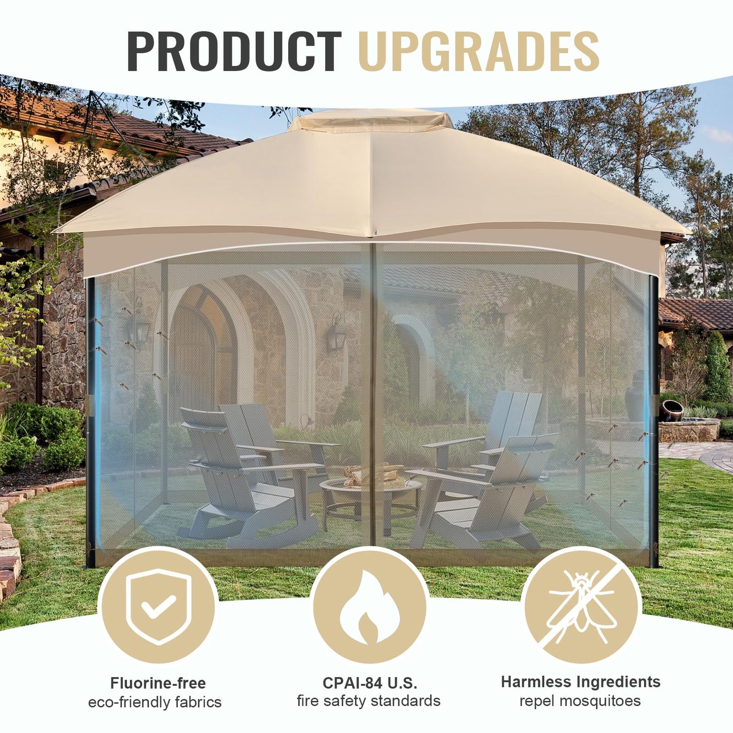 COWVIE Gazebo Replacement Netting Screen, 10' x 12' Universal Gazebo 4-Panel Mosquito Sidewalls with Double Zippers for Outdoor Patio (Only Netting)