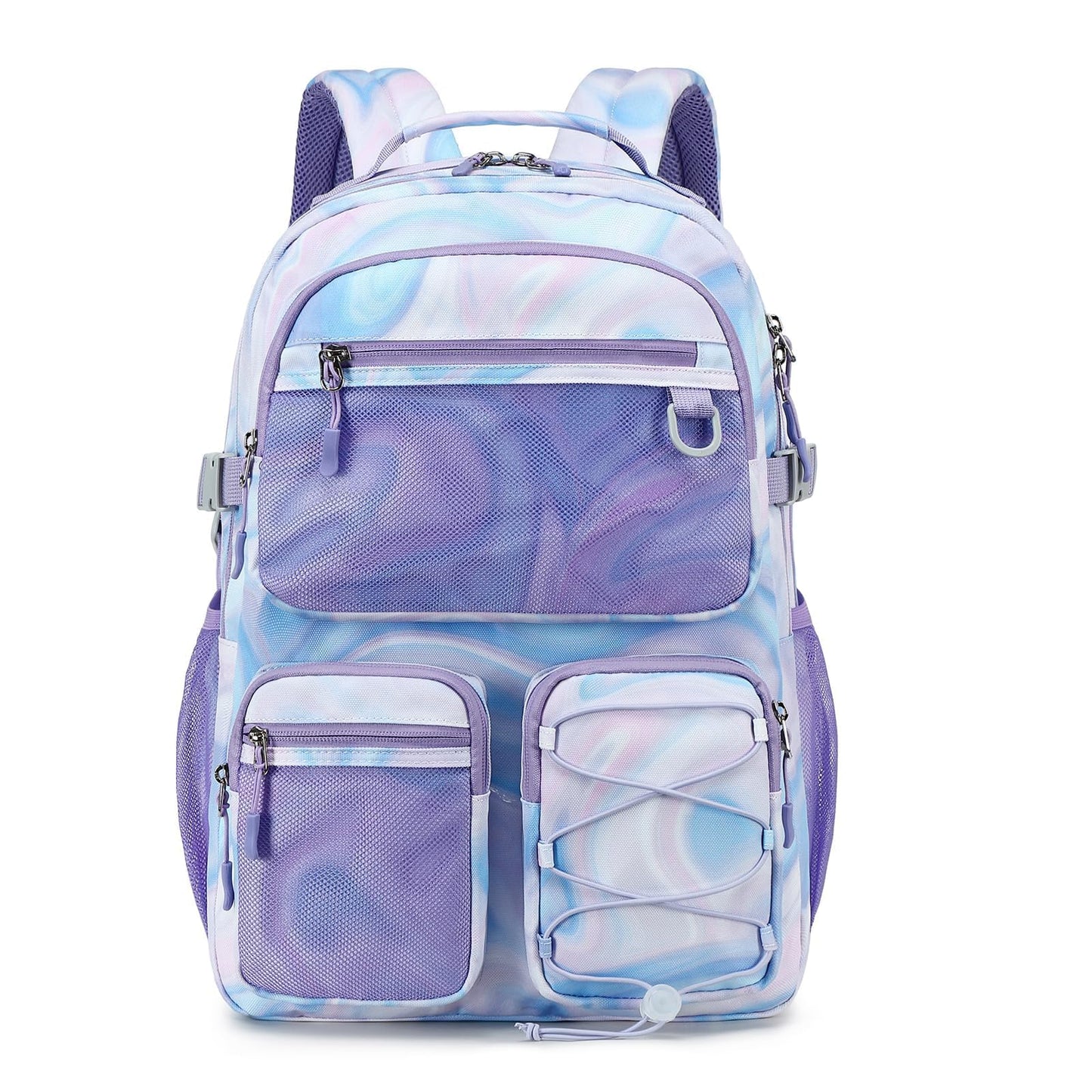 Lohol Multi-Pocket Backpack for Travel College, Heavy Duty Big Bookbag with 15.6 inch Laptop Compartment (Purple Galaxy