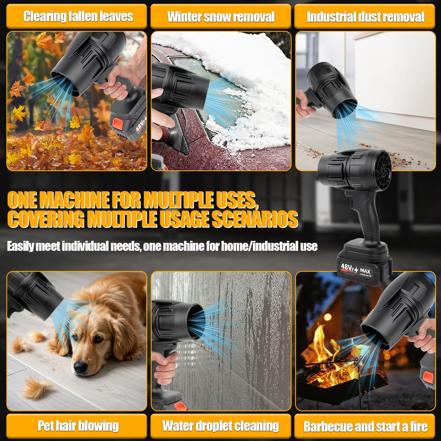 BBTEQEKN Cordless Leaf Blower, 400000 RPM Handheld Leaf Blower with 2 x 3.0 Ah Battery, Adjustable Speed, 21V Cordless Leaf Blowers, for Lawn, Patio, Camping