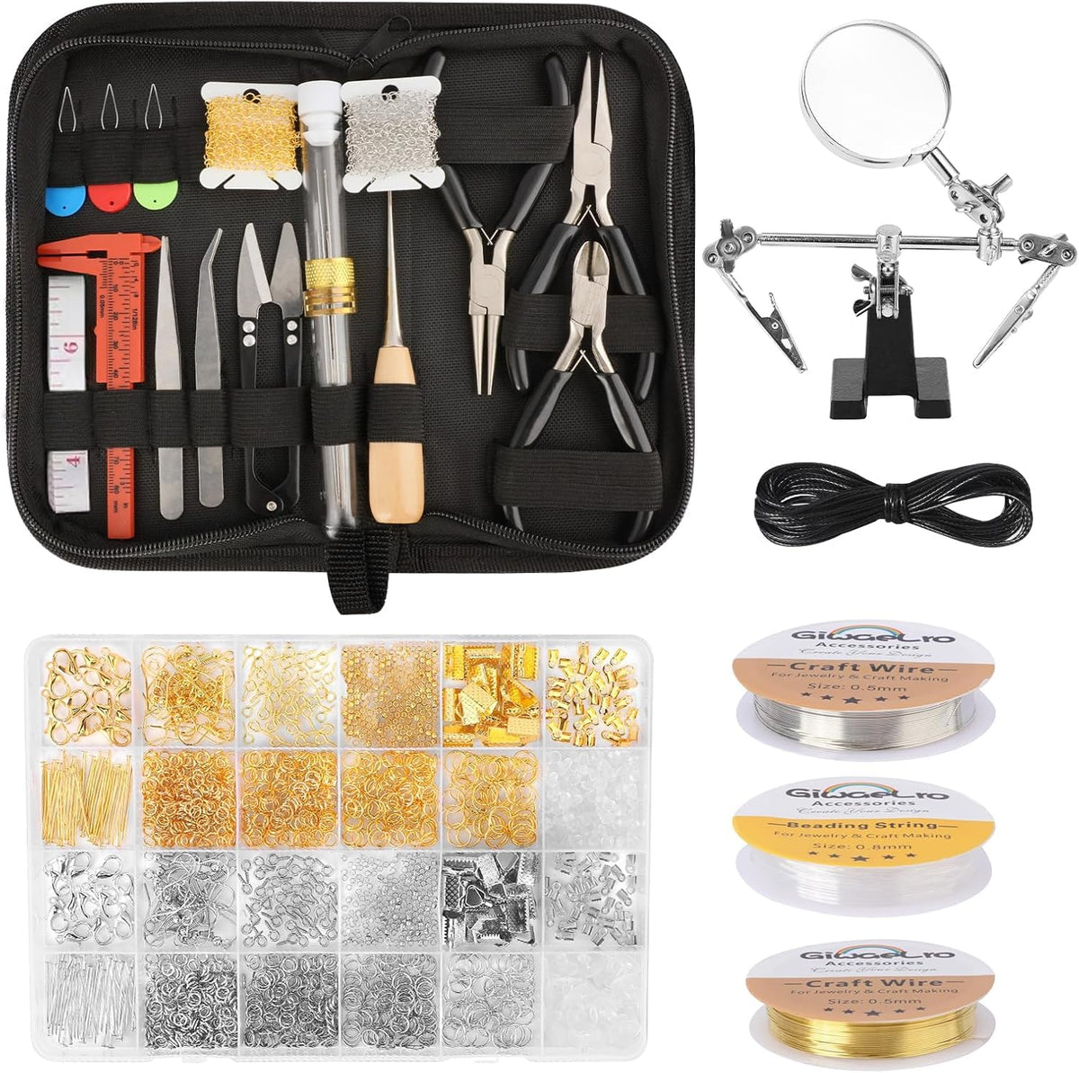 Giwaelro Jewelry Making Kit for Adults, Jewelry Making Supplies with Jewelry Making Tools, Jewelry Pliers, Jewelry Wires, Findings, Necklace Chains, Magnifier and Storage Bag