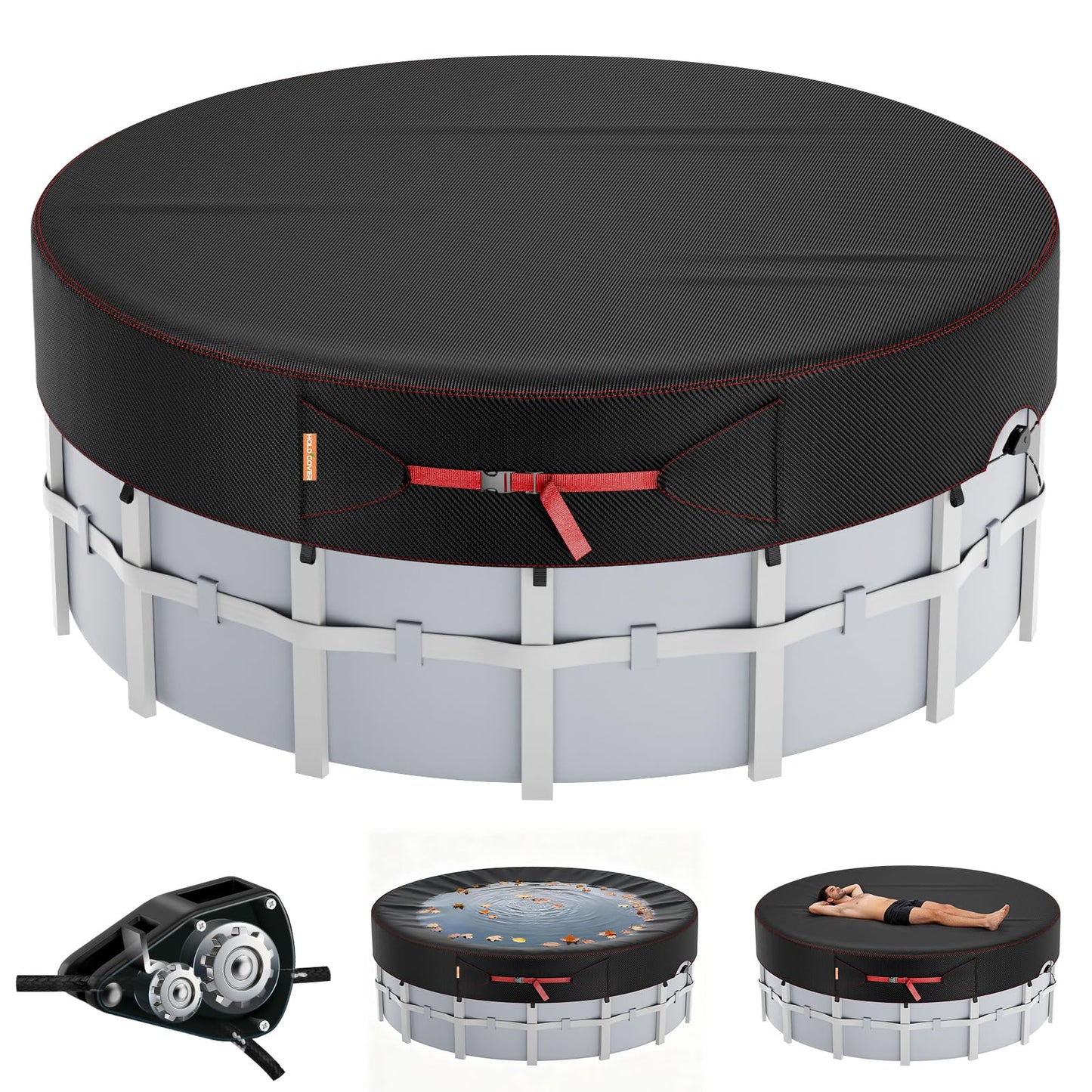 15 Ft Round Pool Cover, Solar Covers for Above Ground Pools, Summer Pool Cover Protector with Tightening Ratchet, Swimming Pool Cover Ideal for Waterproof and Dustproof