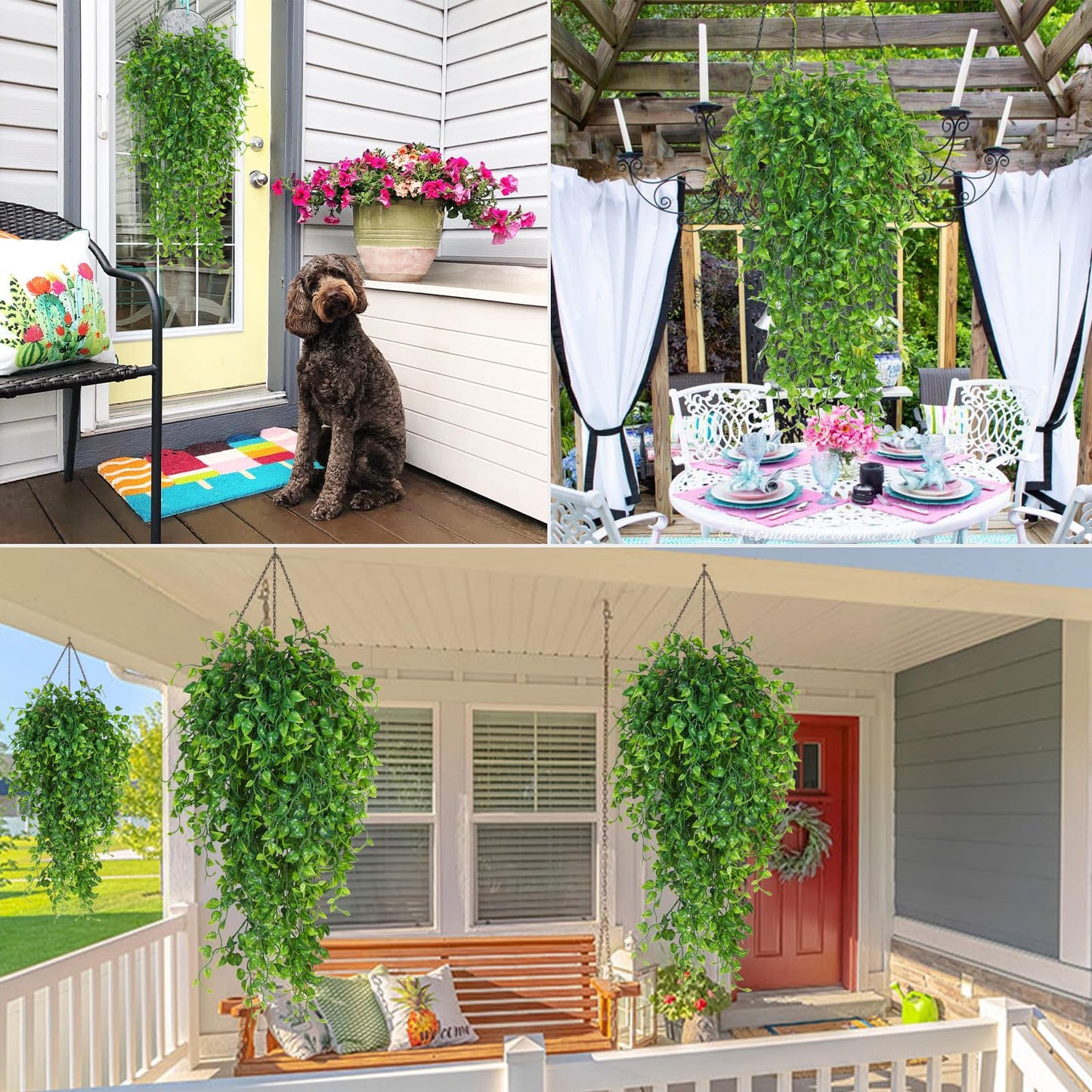 RECUTMS 4 Pcs Artificial Hanging Eucalyptus Greenery Plants 33Inch Fake Wall Swags Plant Faux Leaves Ivy UV Resistant Pothos Indoor Outdoor Home Garden Wedding Jungle Party Patio Spring Decor