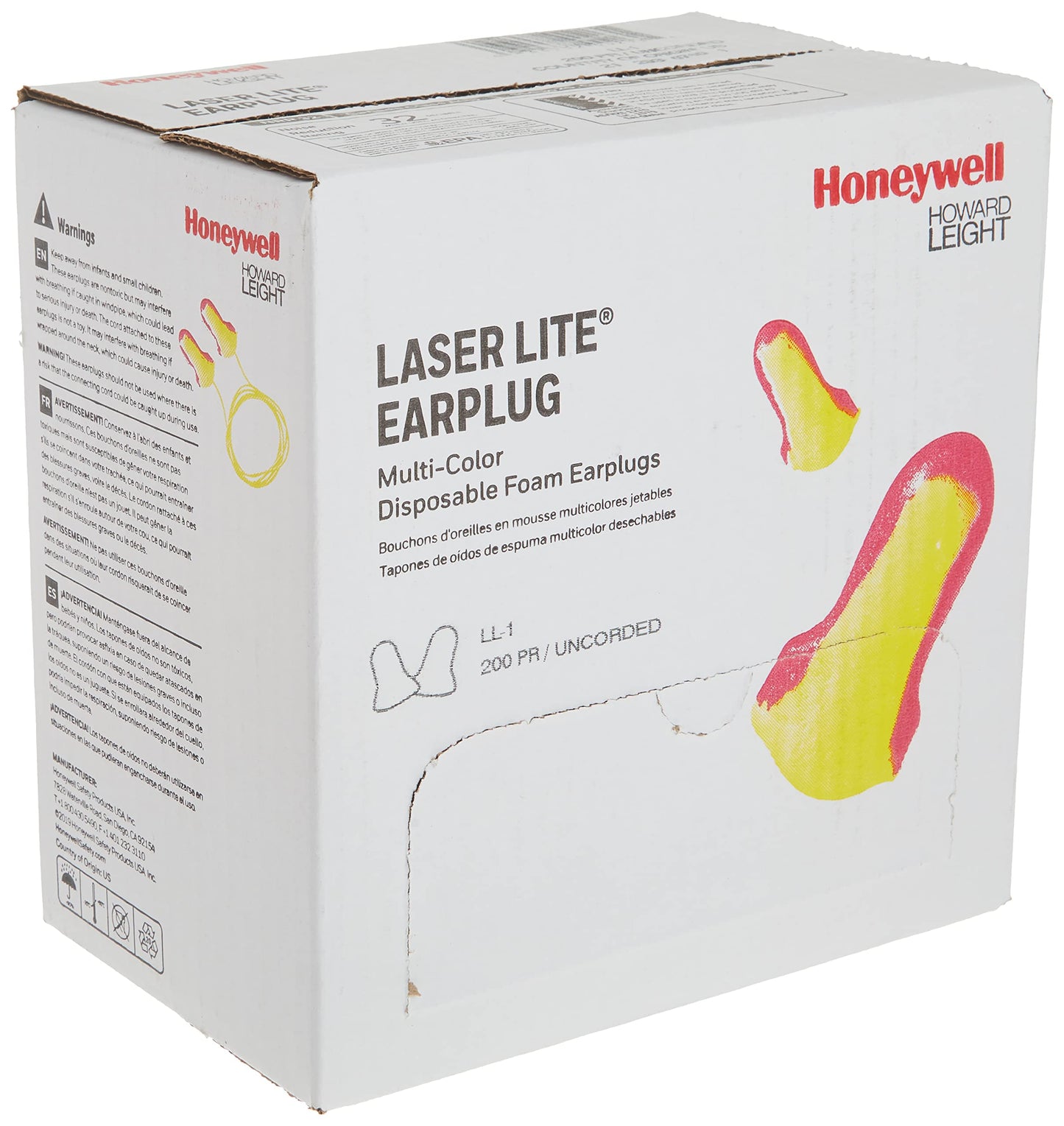 Howard Leight LL-1 Laser LiteUncorded Foam Earplugs Box, 200 Pair (Pink/Yellow)