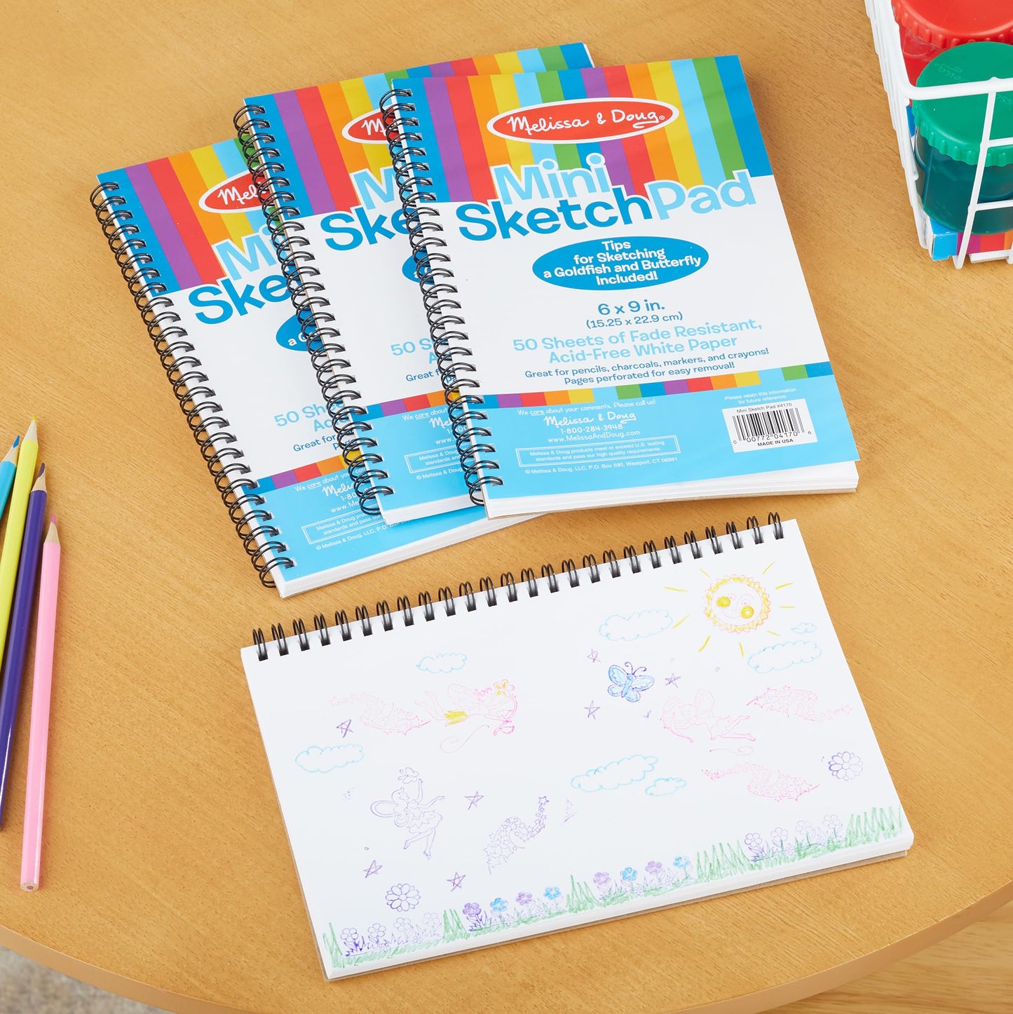 Melissa & Doug Mini-Sketch Spiral-Bound Pad (6 x 9 inches) - 4-PackSketch Book for Kids, Kids Drawing Paper, Drawing and Coloring Pads